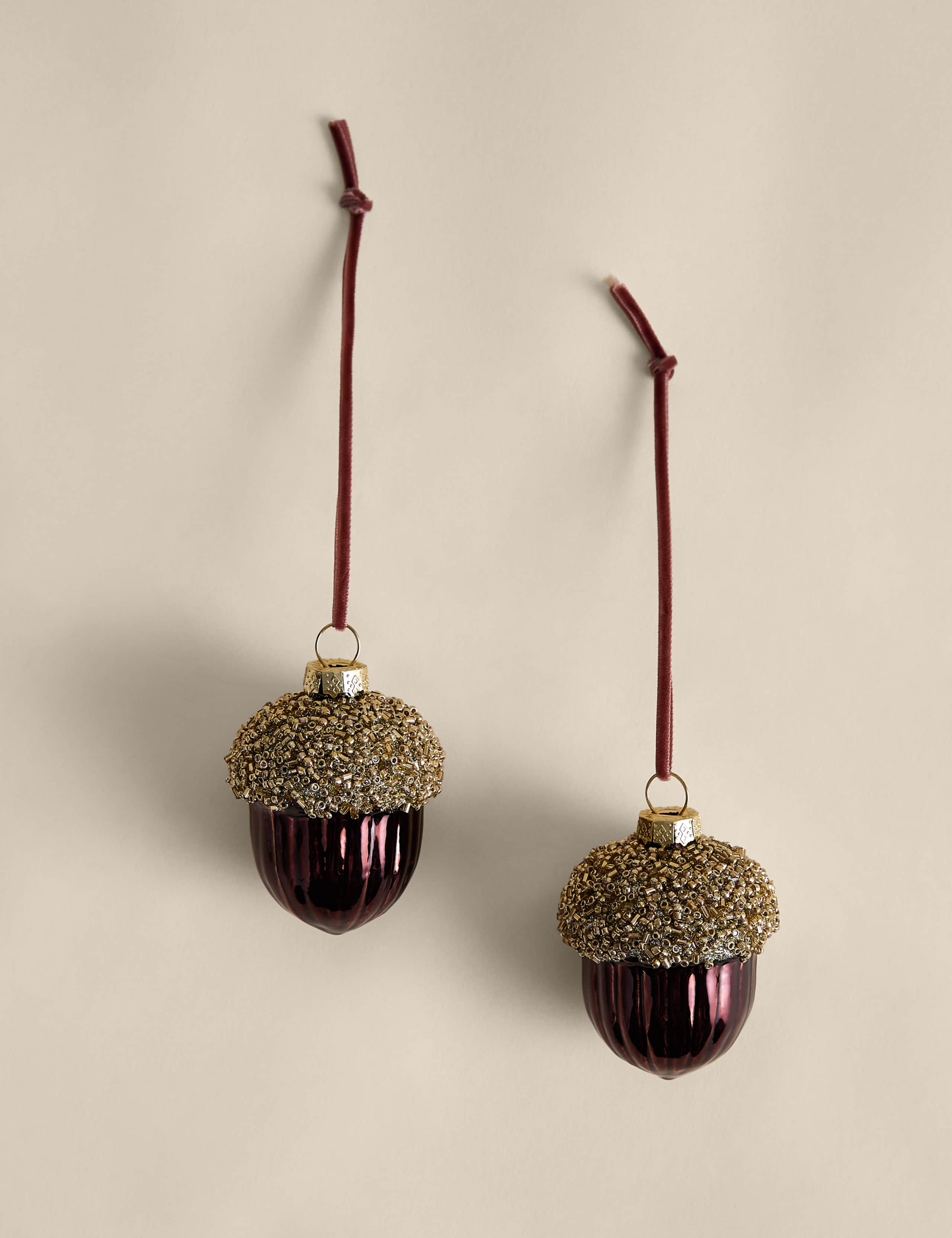 2 Pack Glass Beaded Acorn Baubles