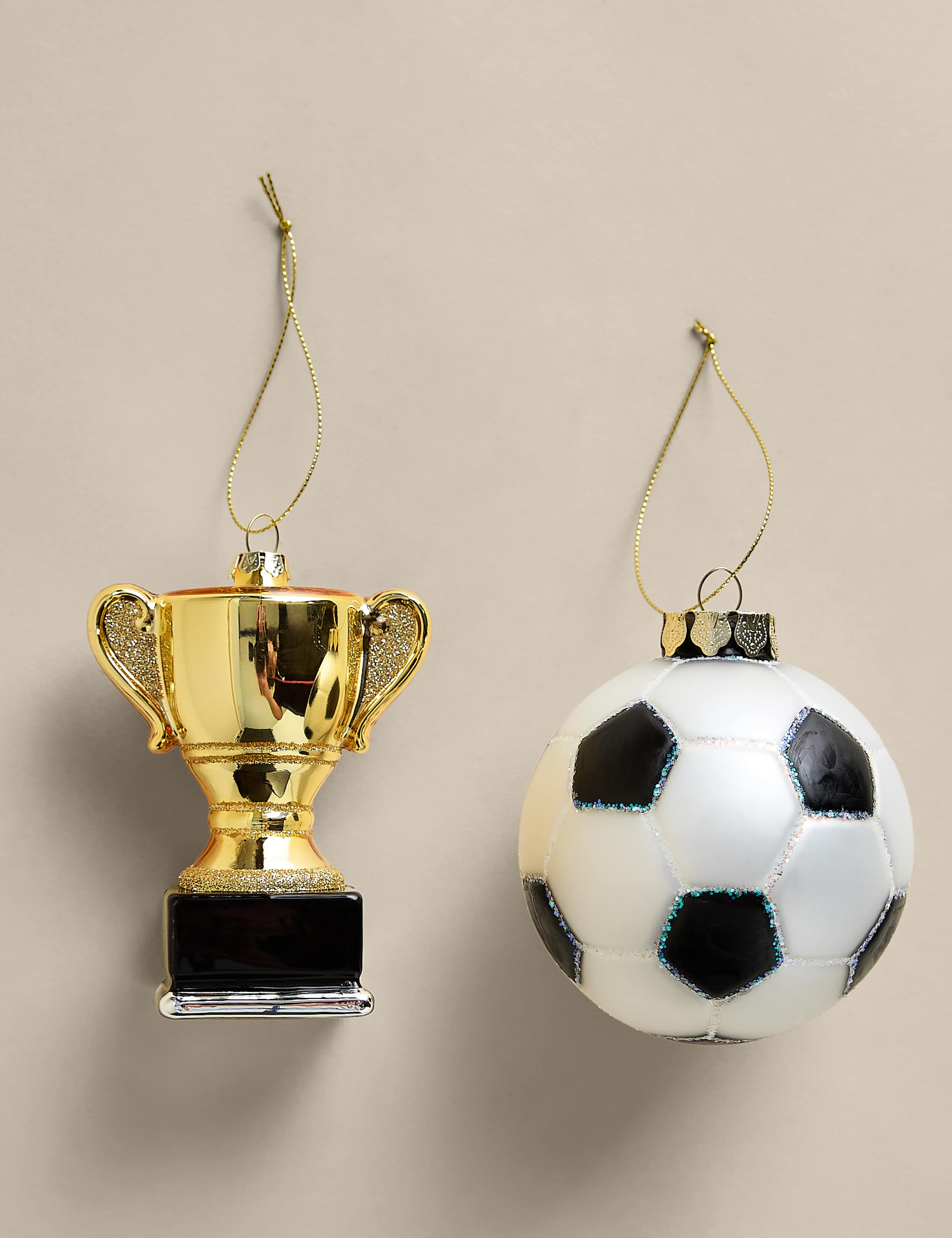 2 Pack Glass Football Tree Decorations