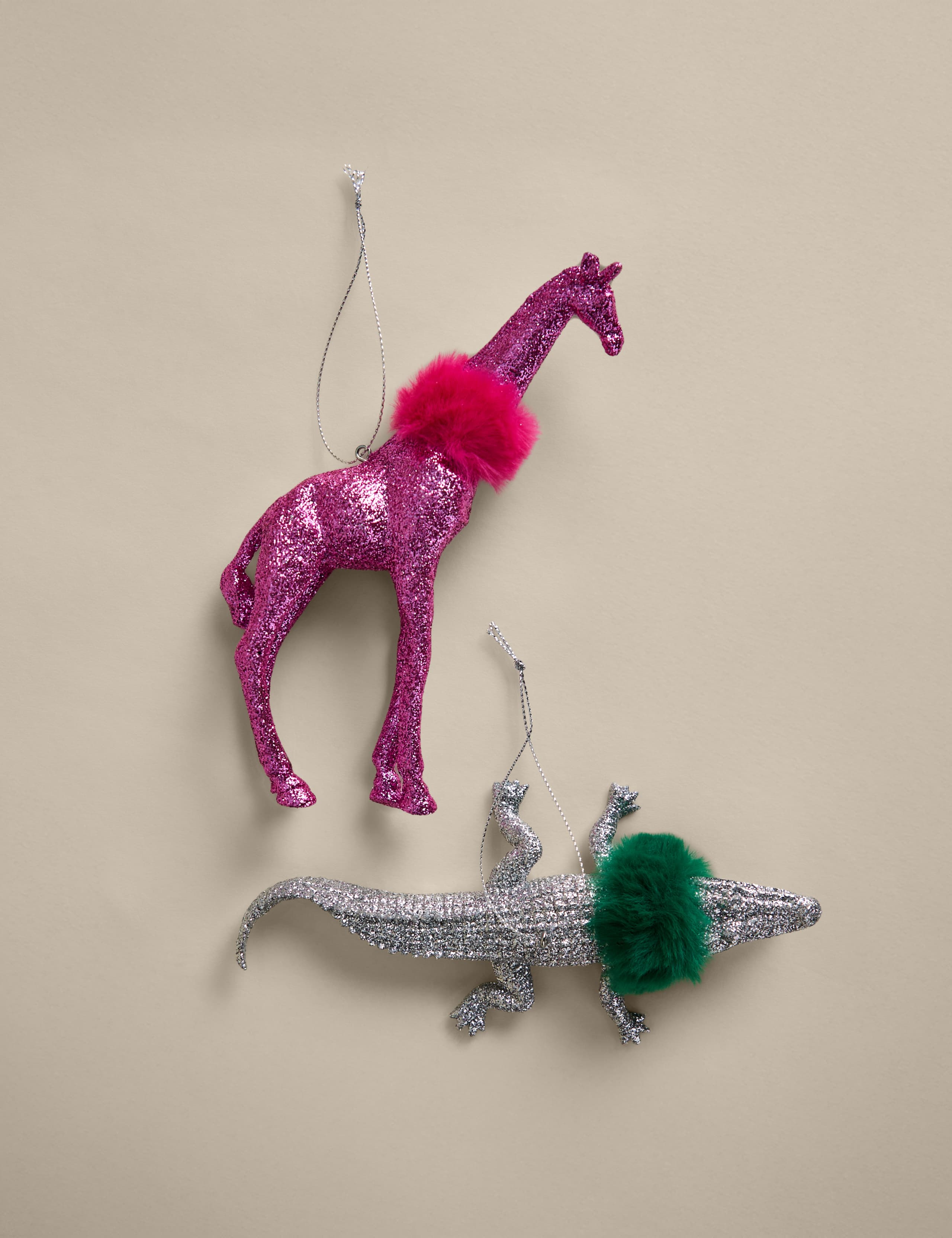 2 Pack Glitter Animals Hanging Decorations