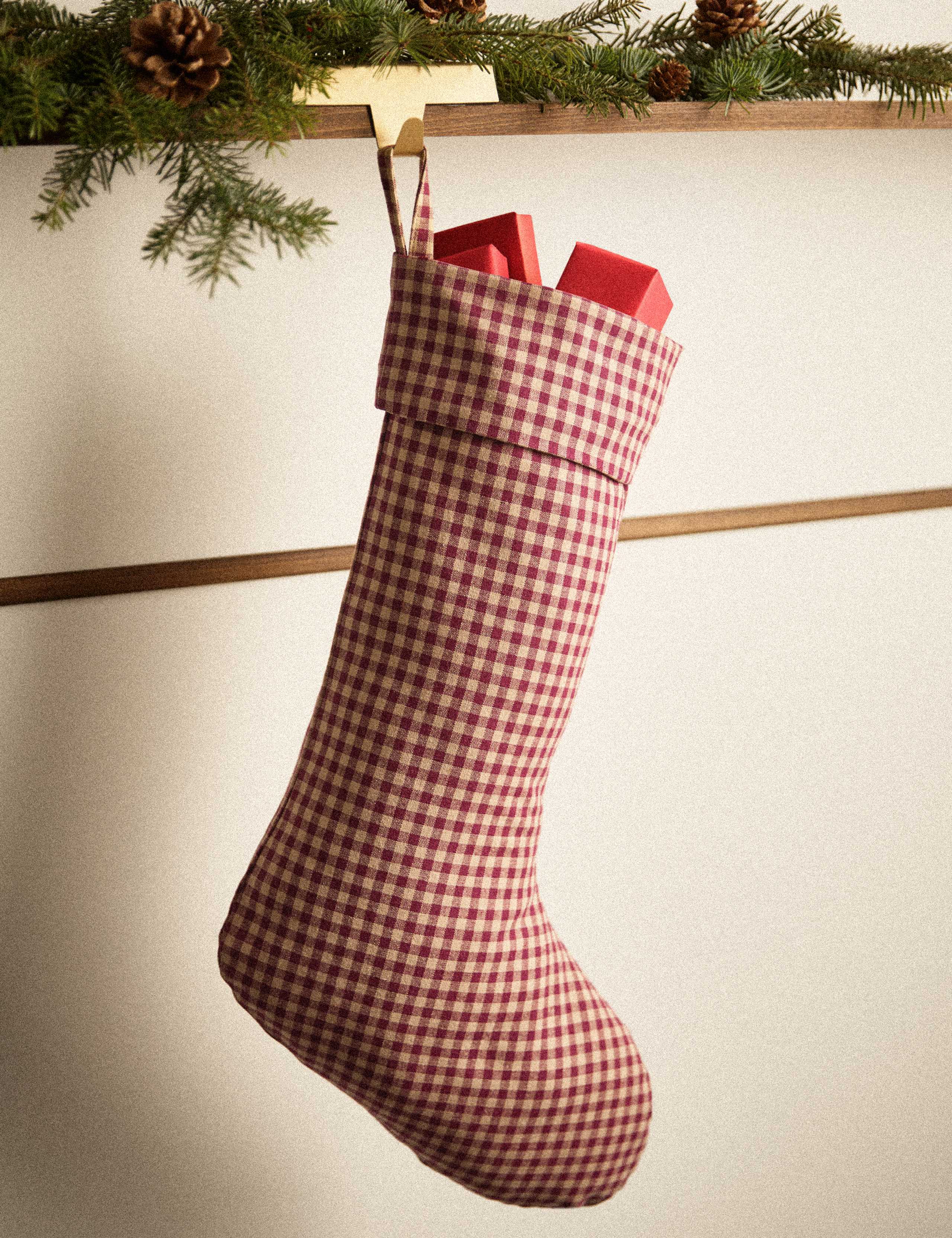Woven Gingham Hanging Stocking