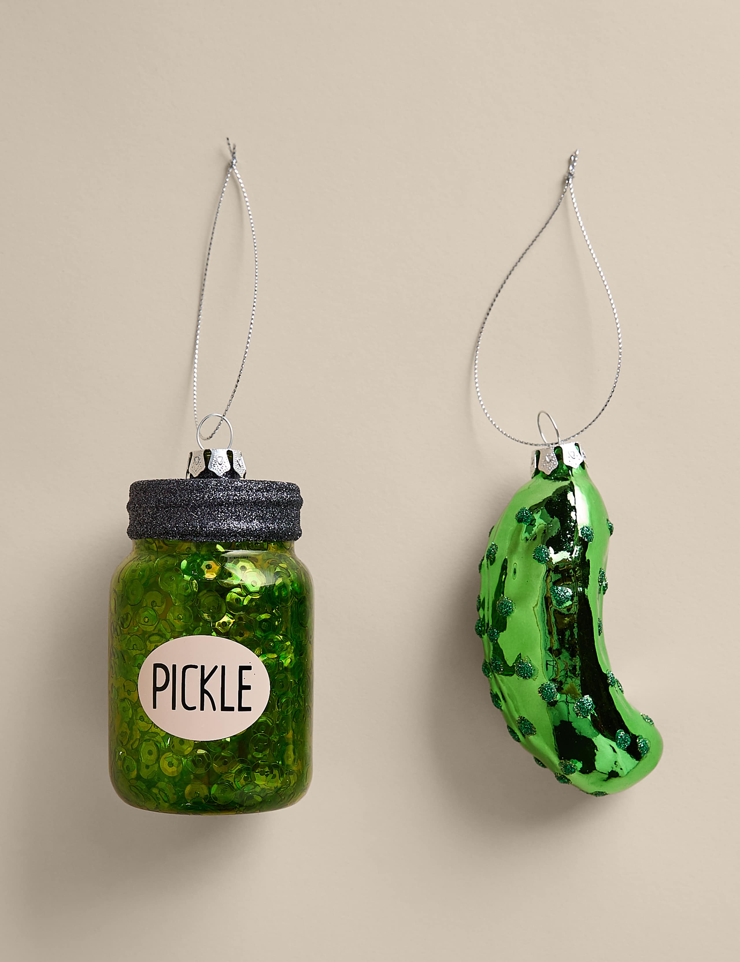 2 Pack Green Glass Hanging Pickle Decorations