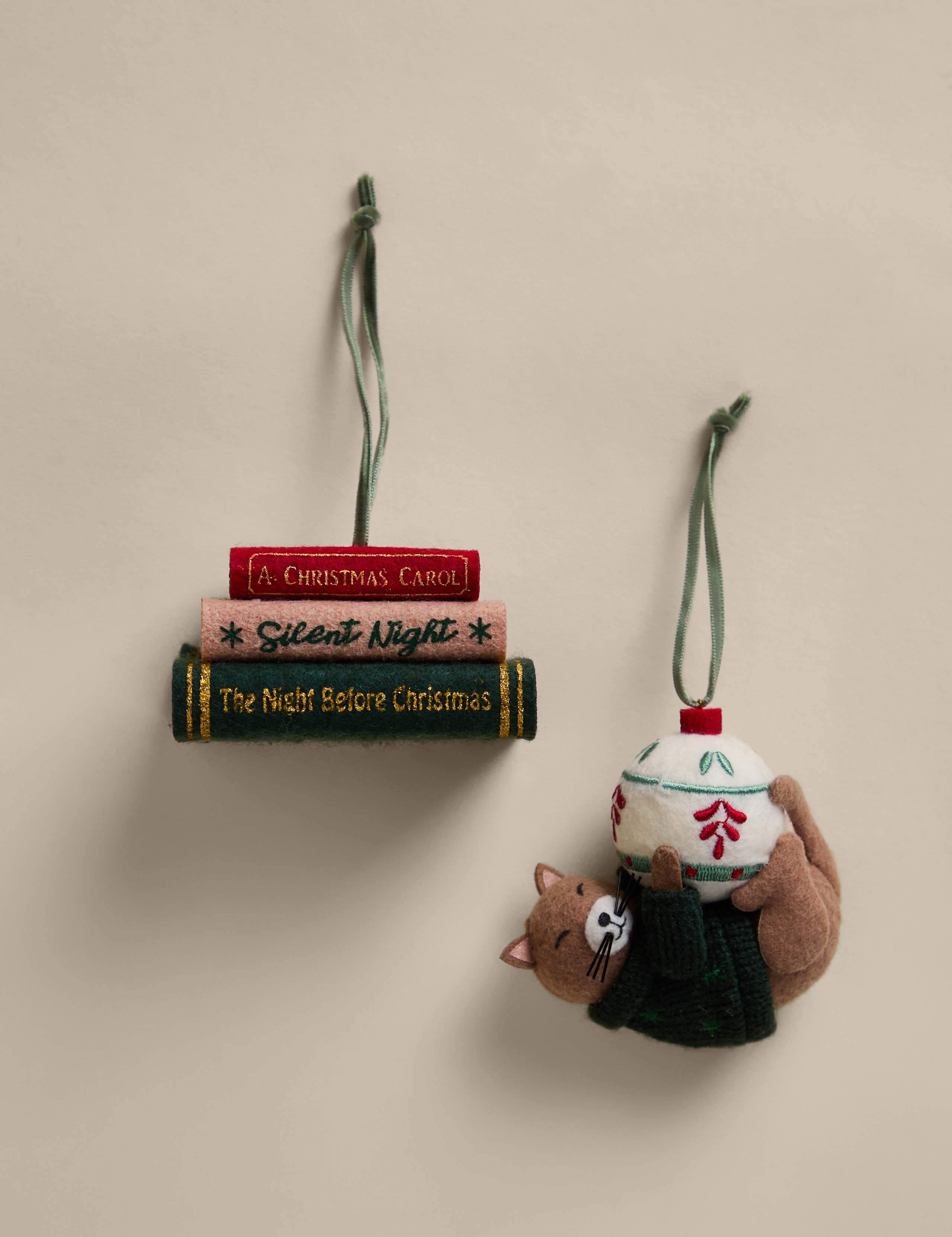 2 Pack Felt Cat and Festive Books Hanging Decorations