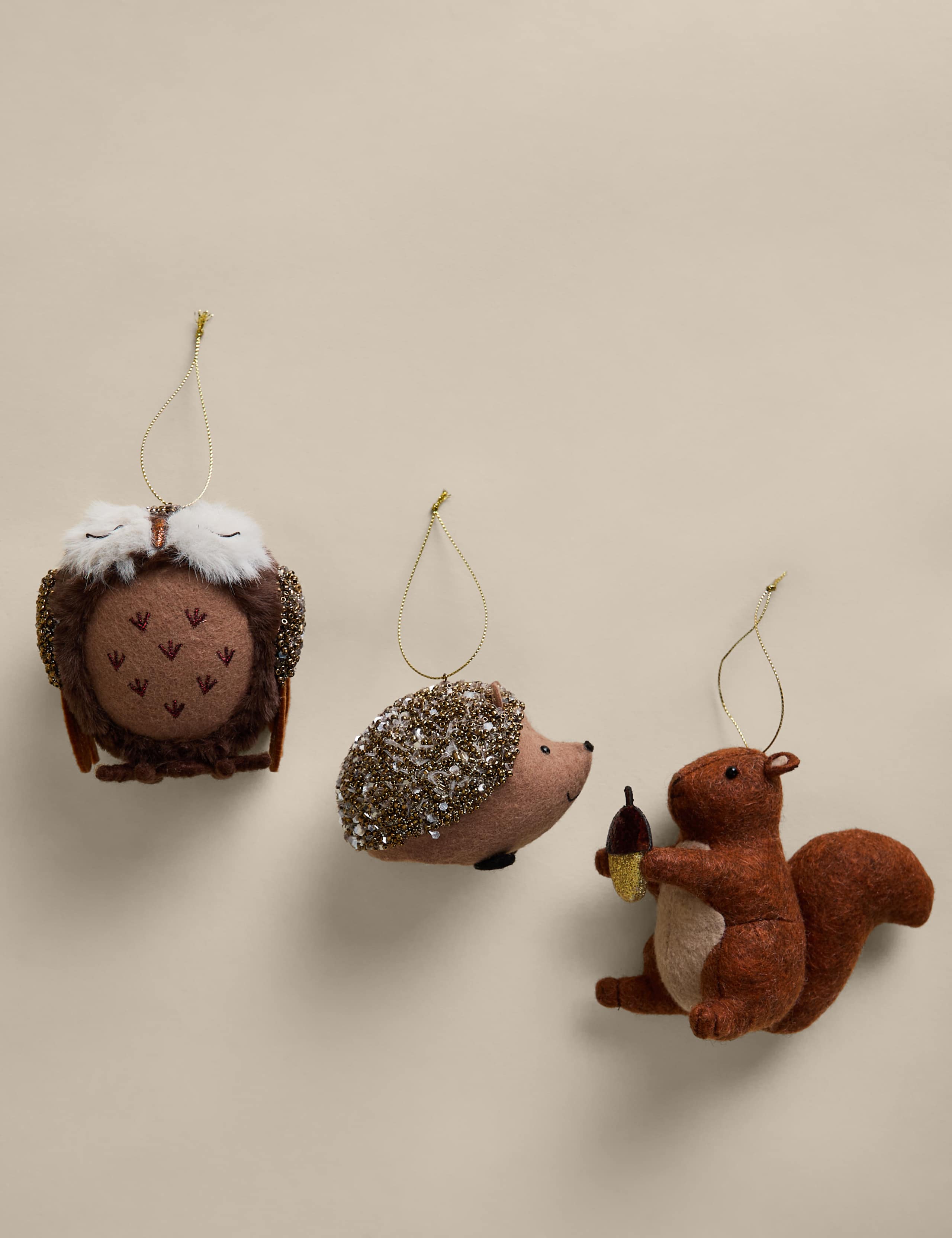3 Pack Felt Woodland Animal Tree Decorations
