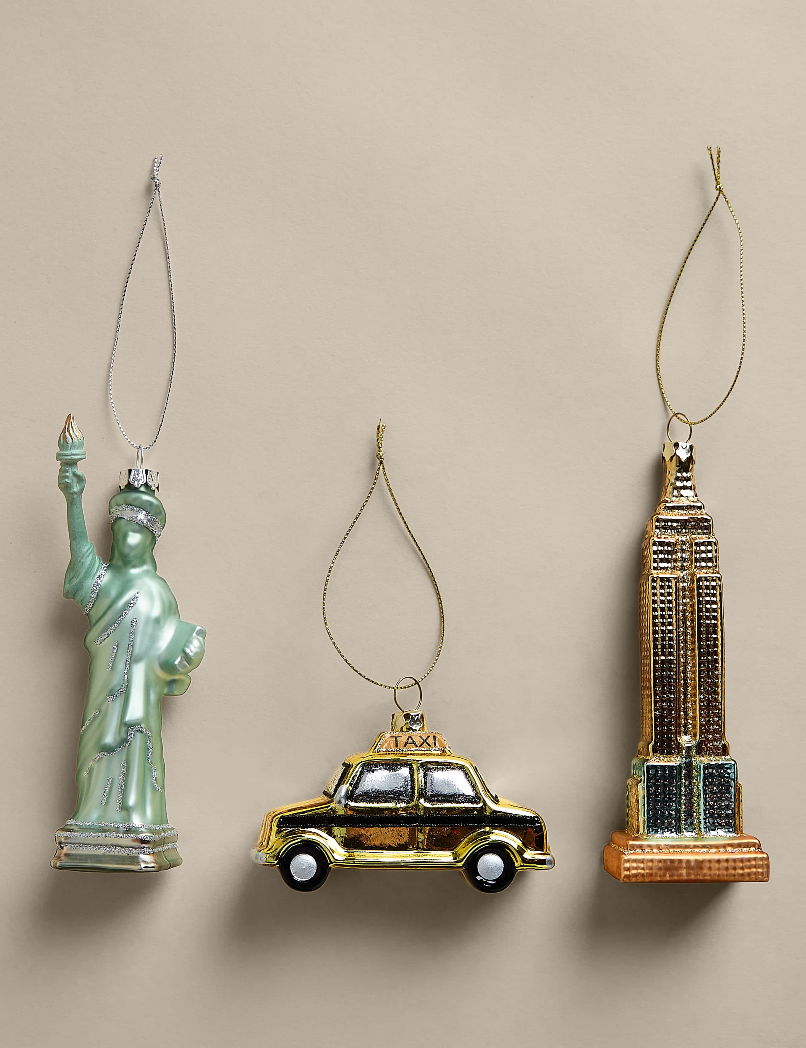 3 Pack Glass New York Icons Tree Decorations