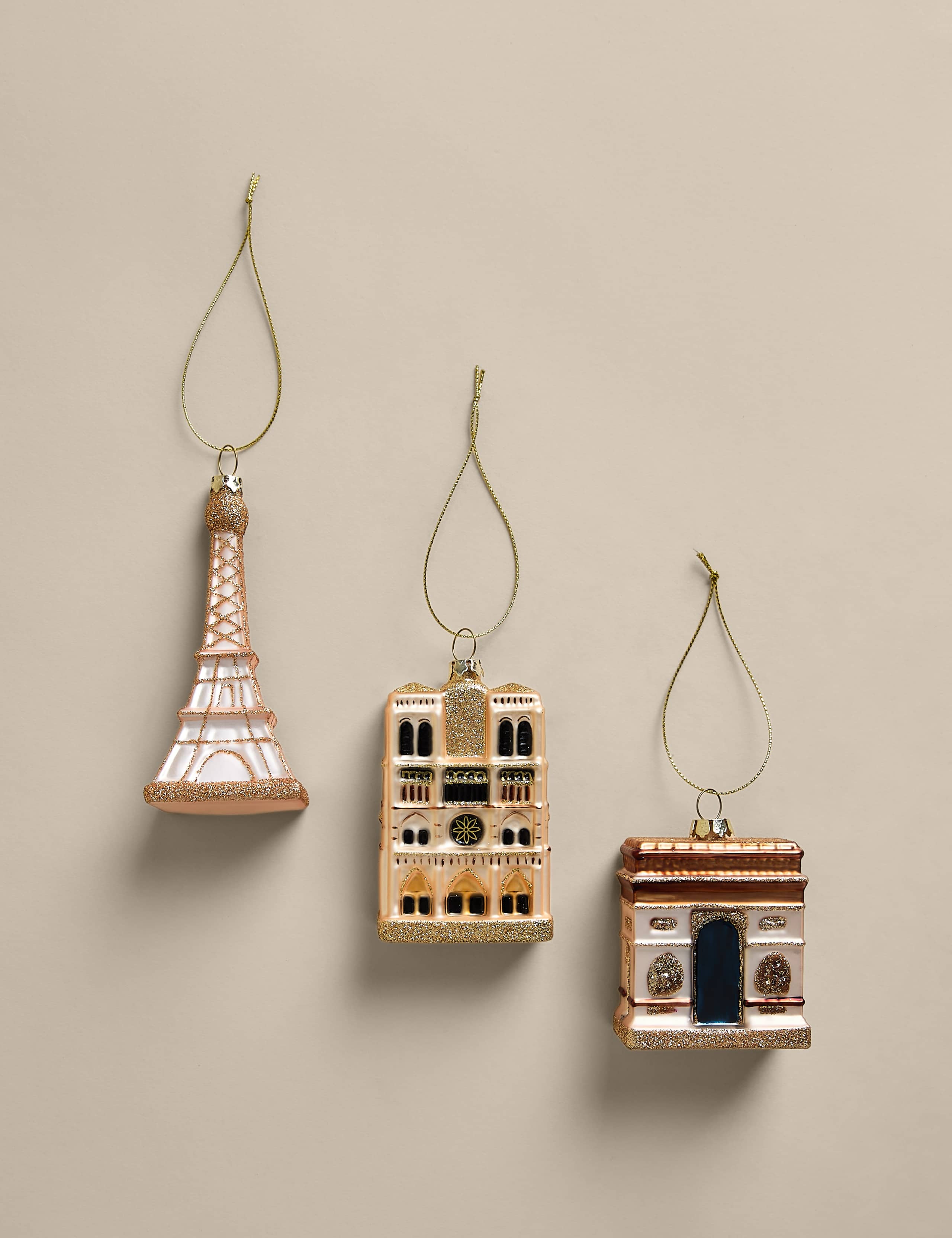 3 Pack Glass Hanging Paris Tree Decorations