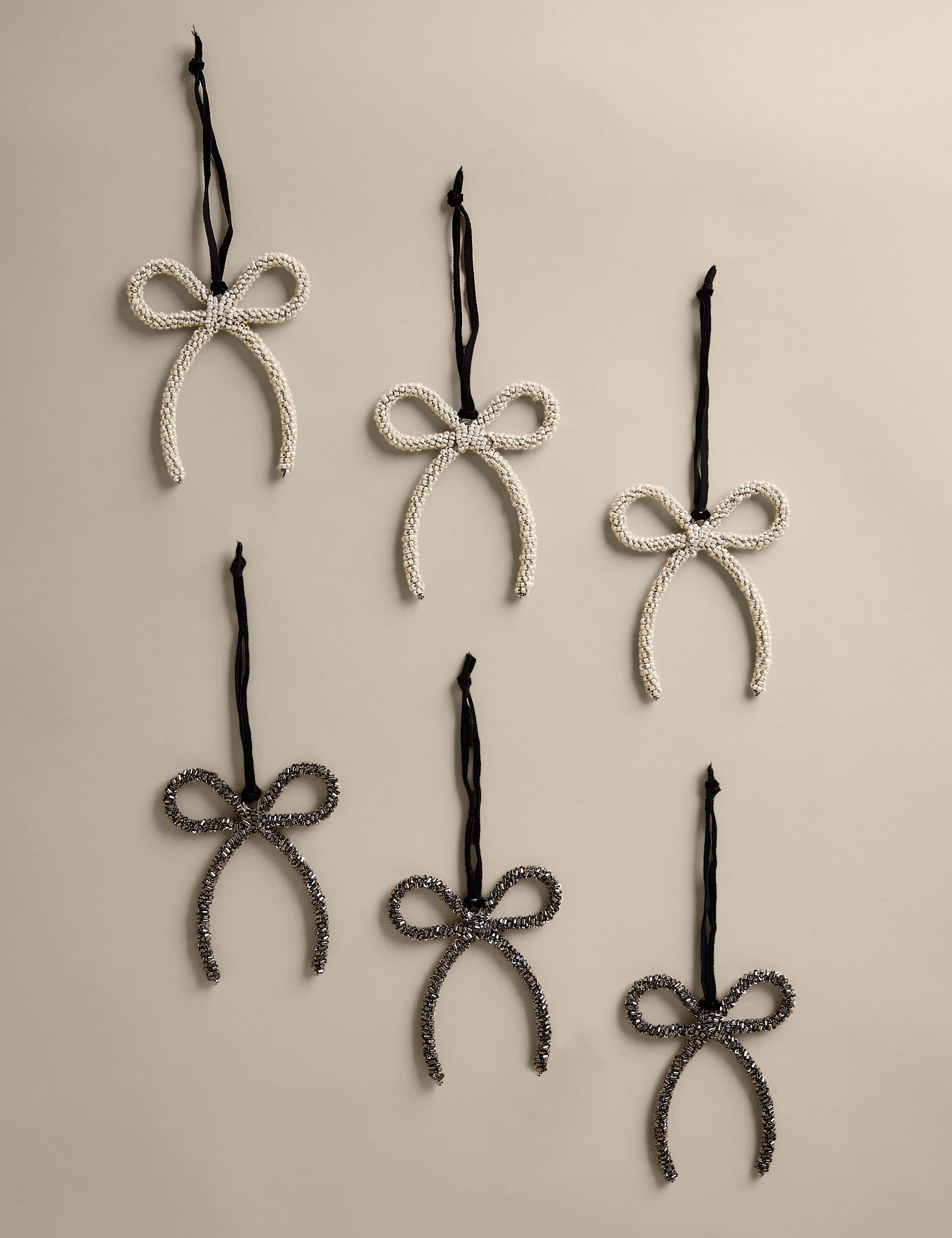 6 Pack Beaded Hanging Bow Decorations