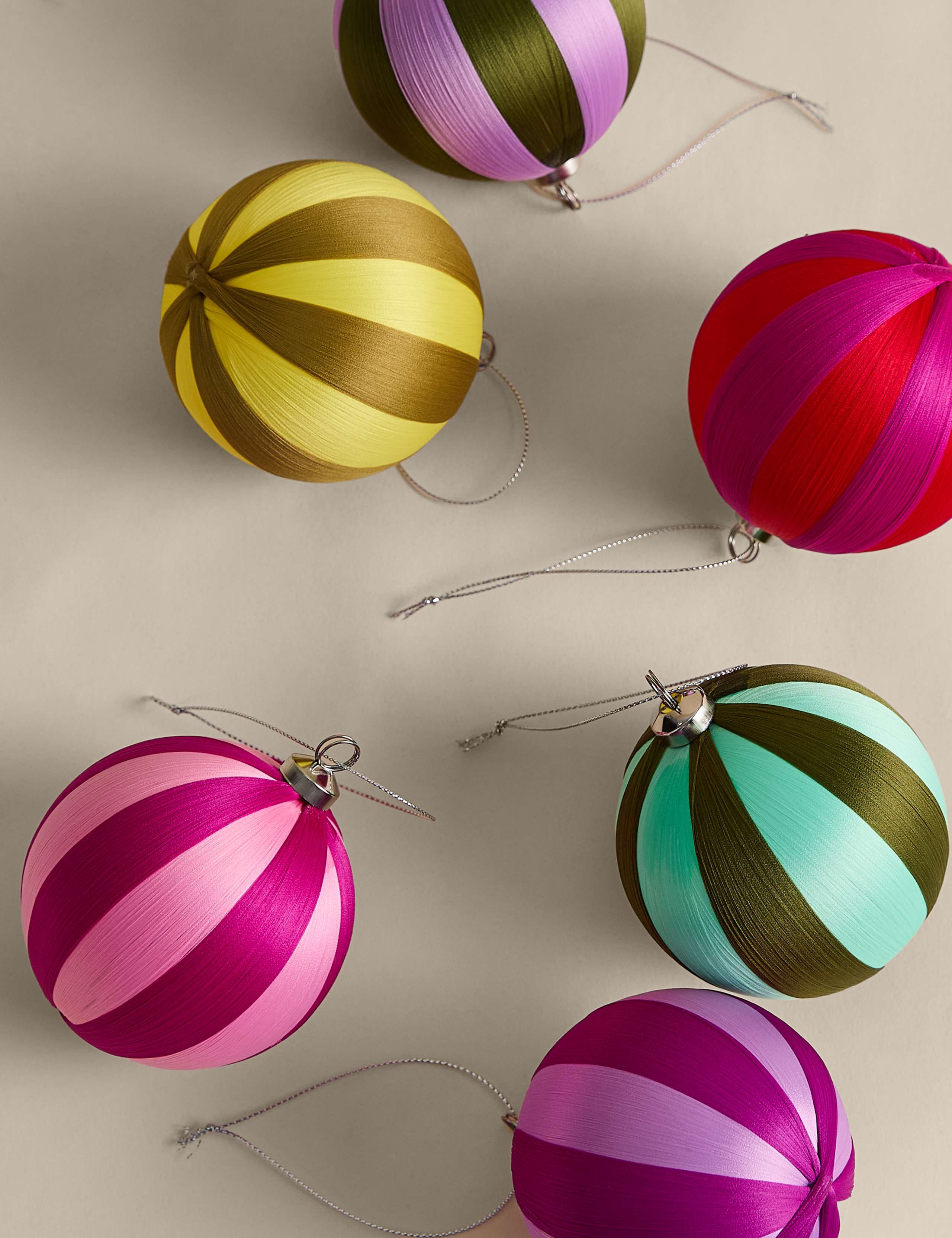 6 Pack Satin Stripe Baubles