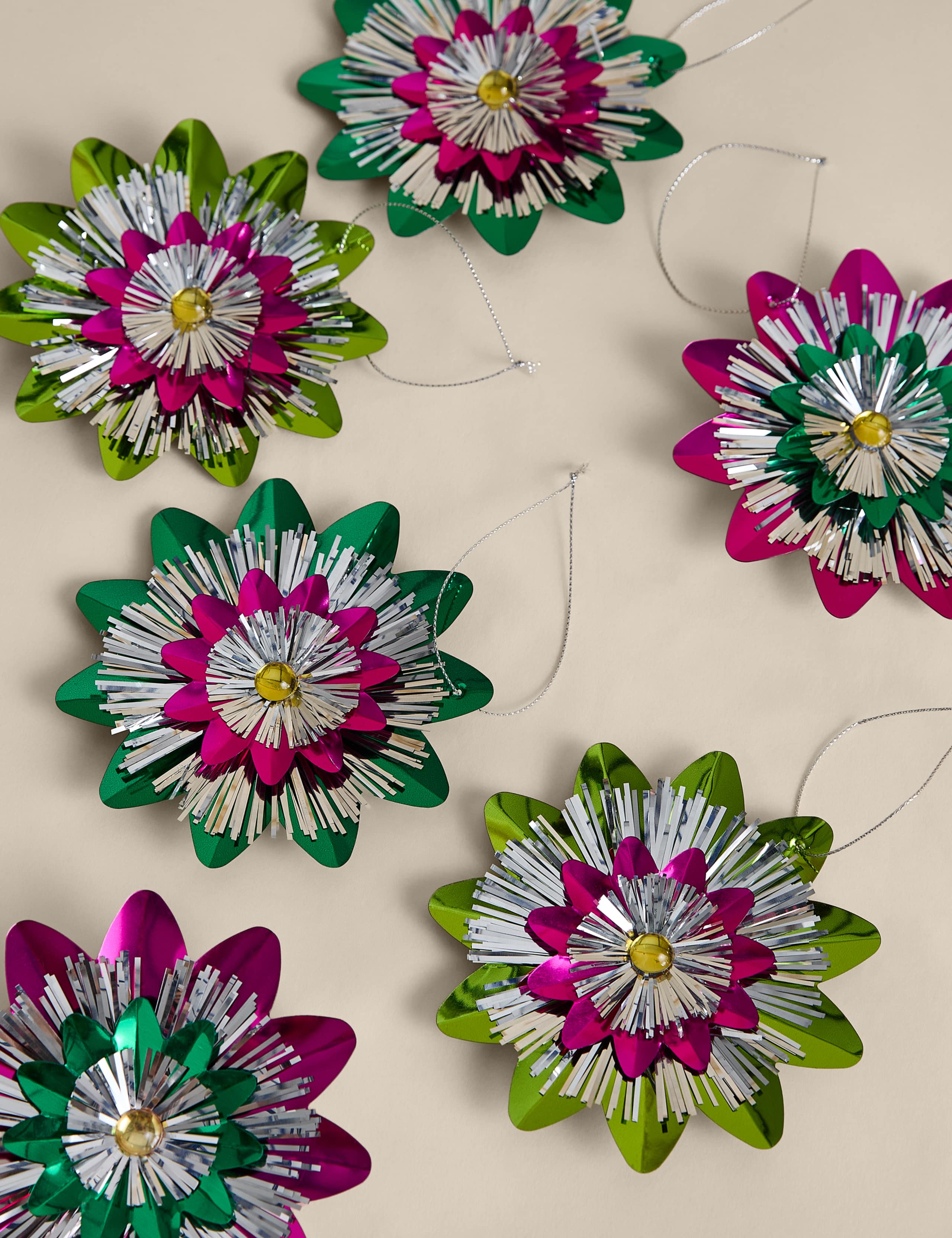 6 Pack Multicoloured Tinsel Rosettes
