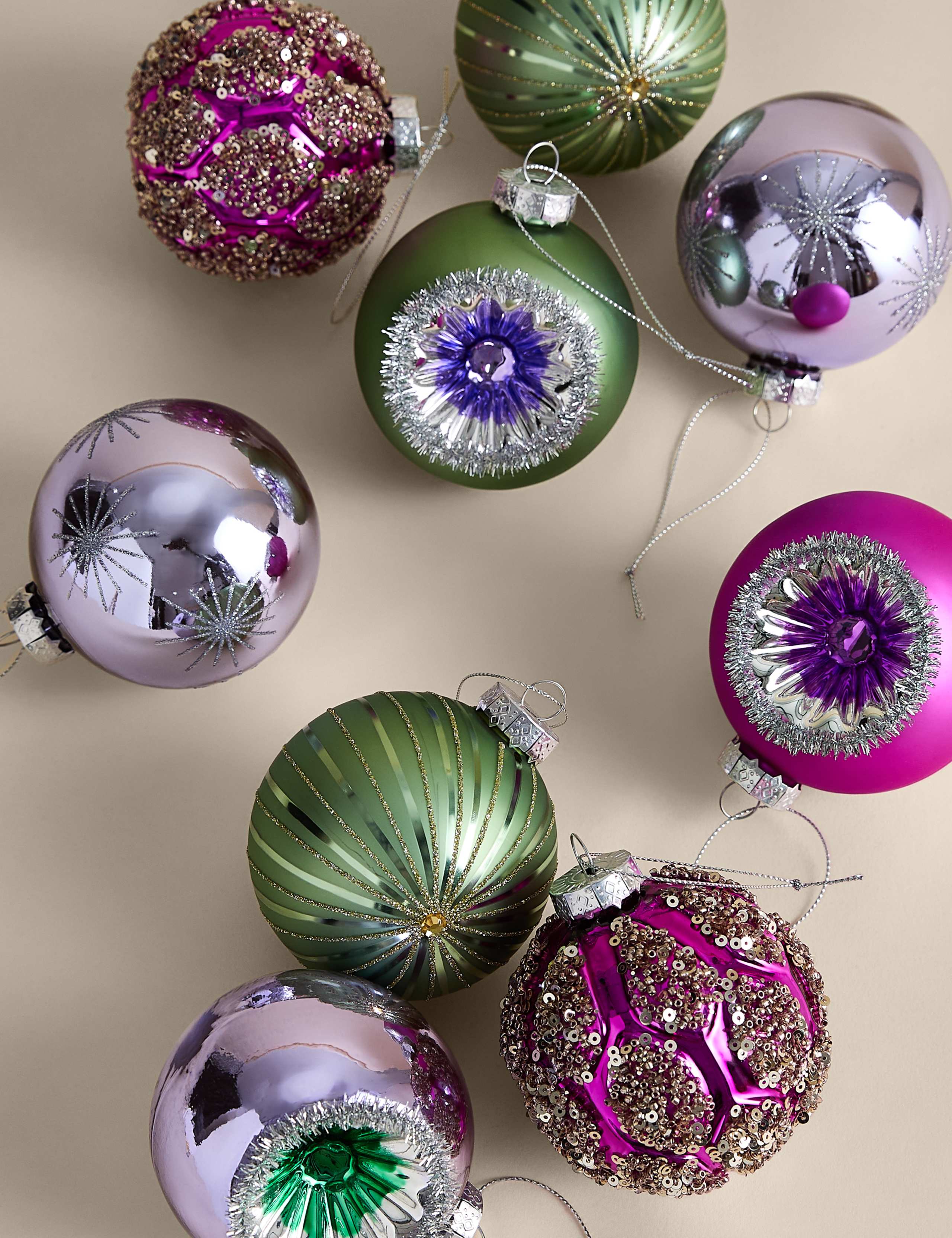 9 Pack Glass Mixed Finish Baubles