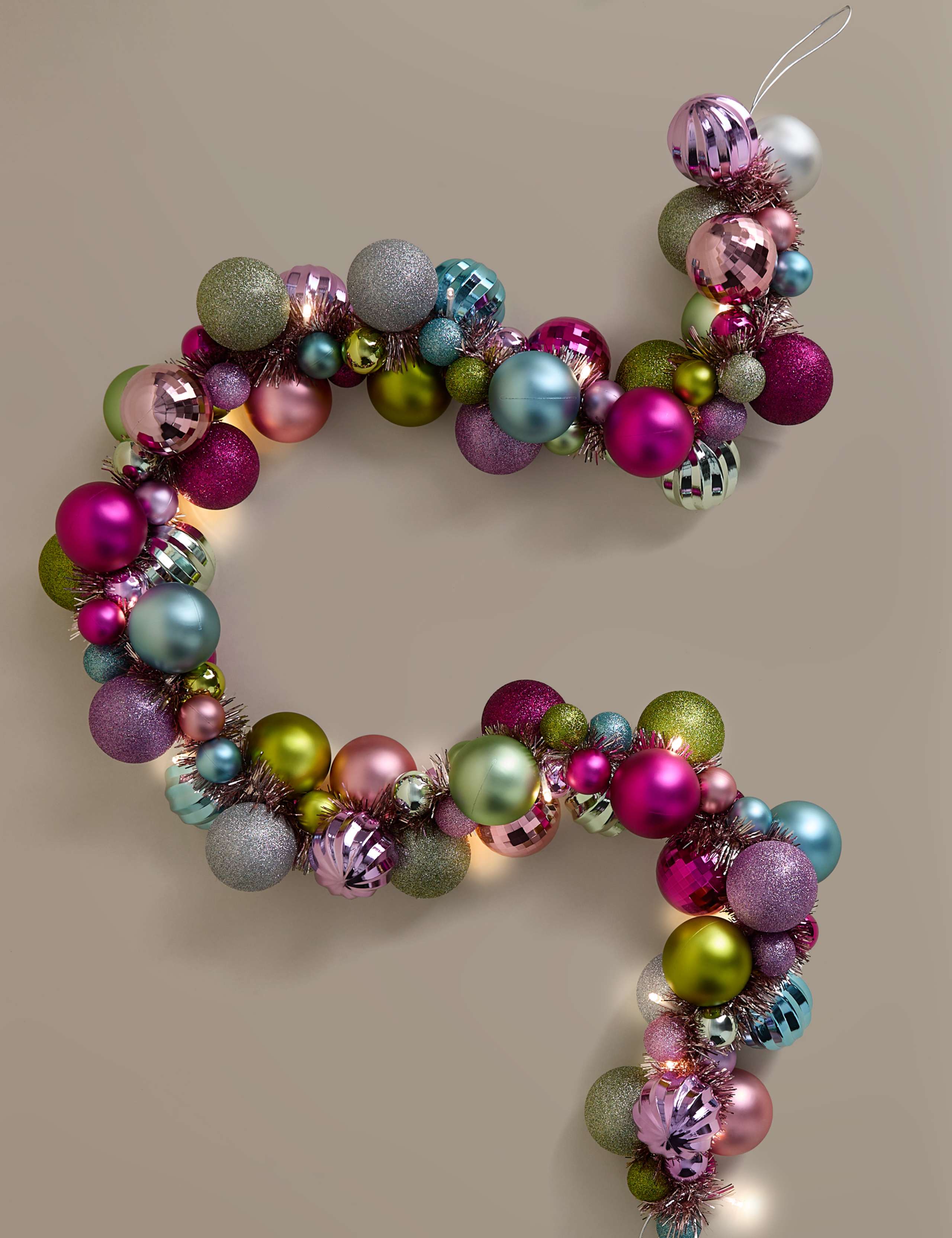 Pre-Lit Tinsel Bauble Garland