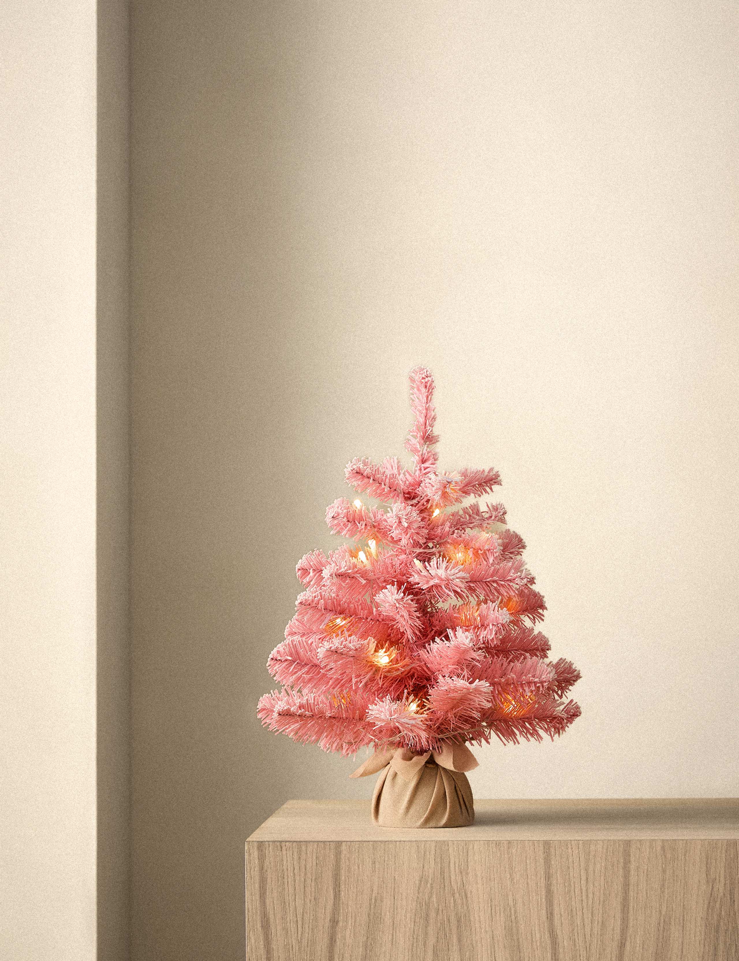 1.5ft Pre-Lit Pink Snowy Christmas Tree