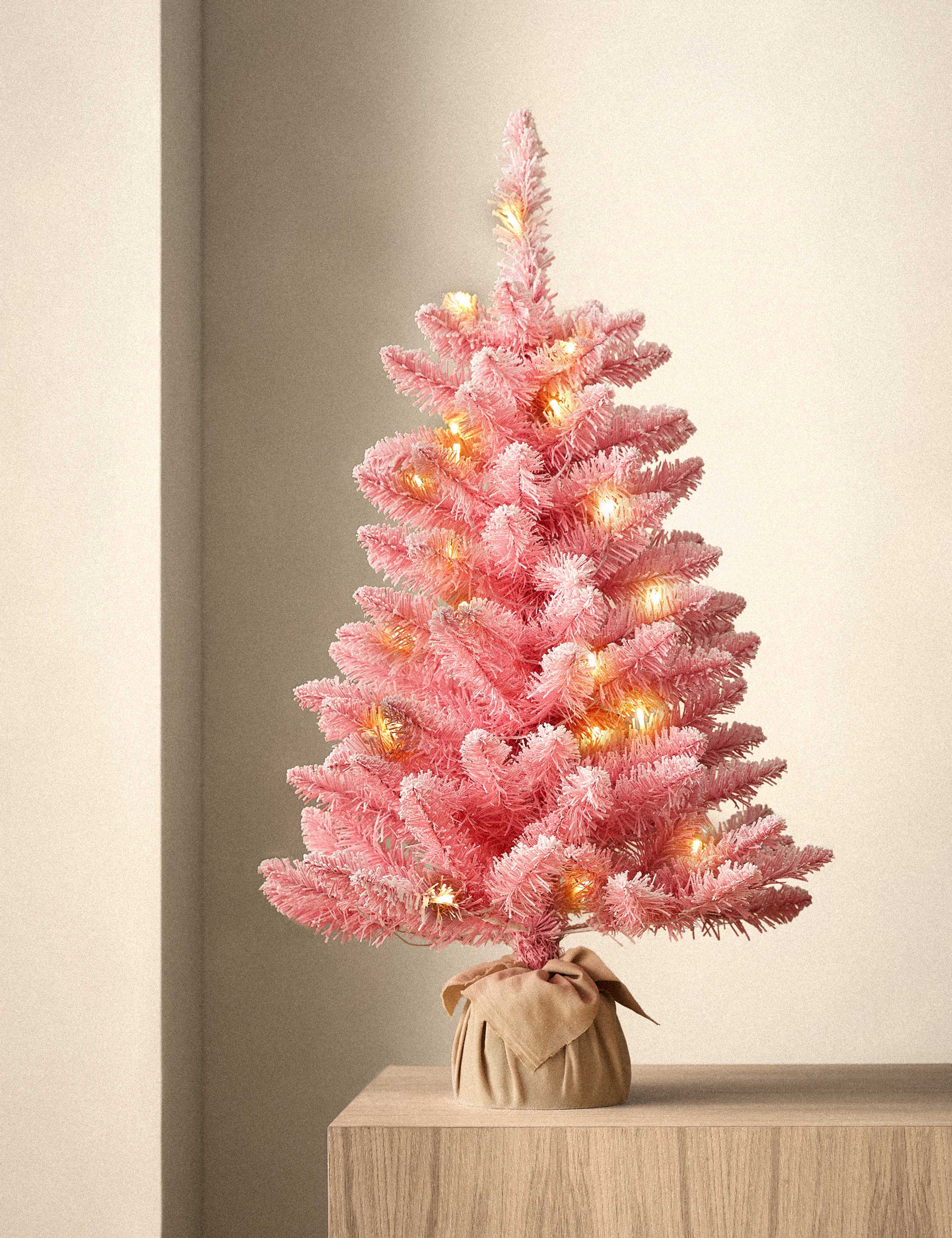 3ft Pre-Lit Pink Snowy Christmas Tree
