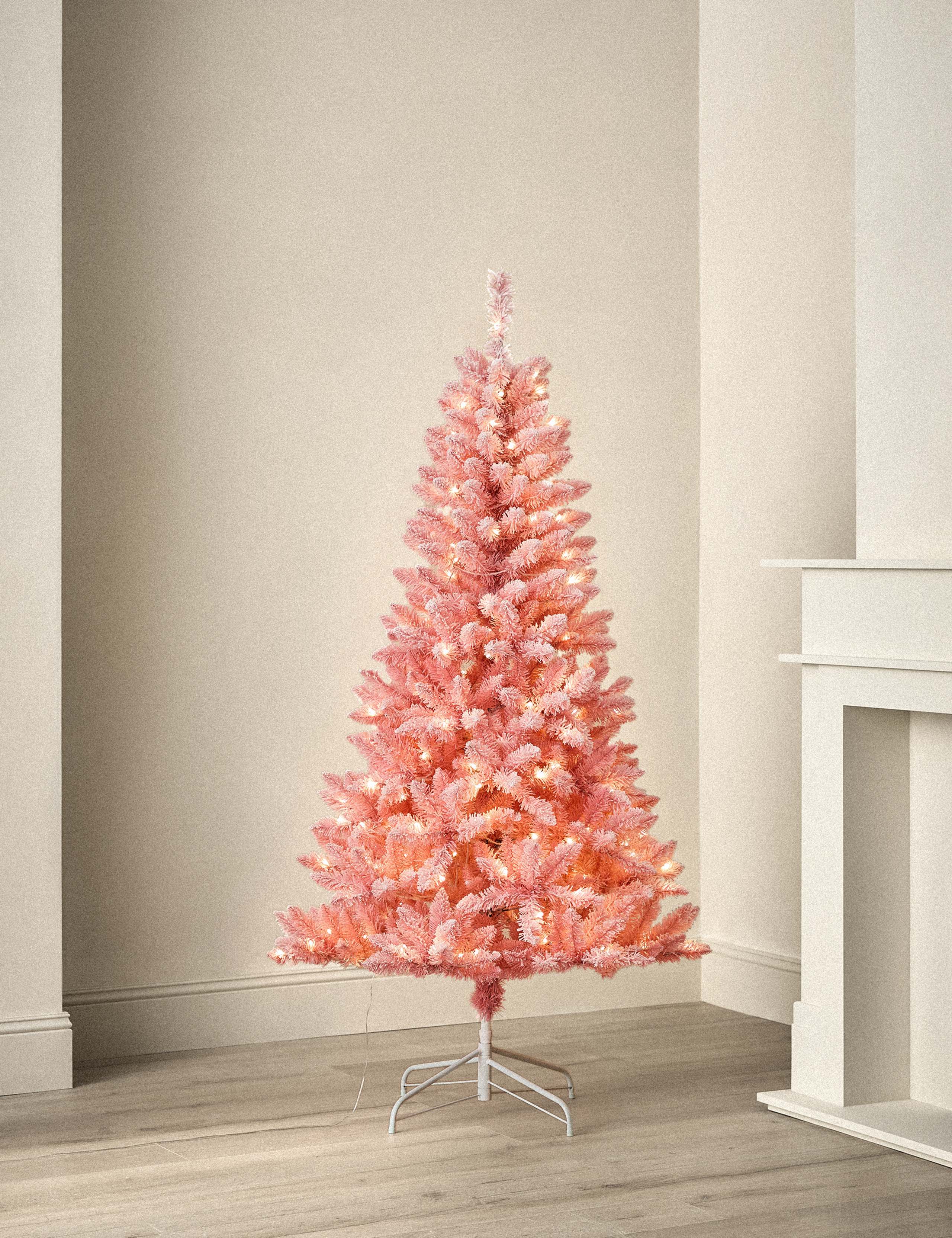 6ft Pre-Lit Snowy Pink Christmas Tree