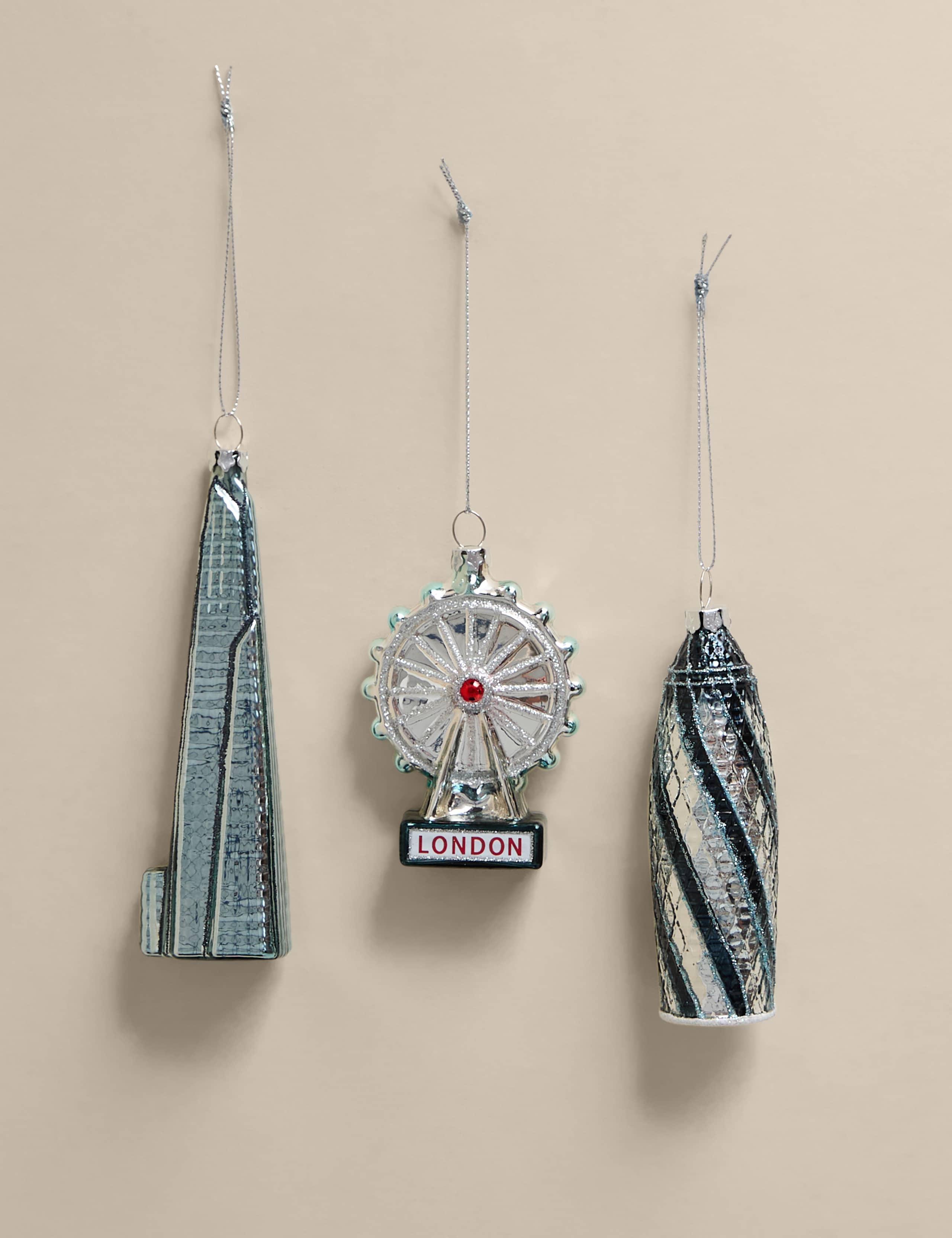 3pk Glass London Icon Hanging Decorations