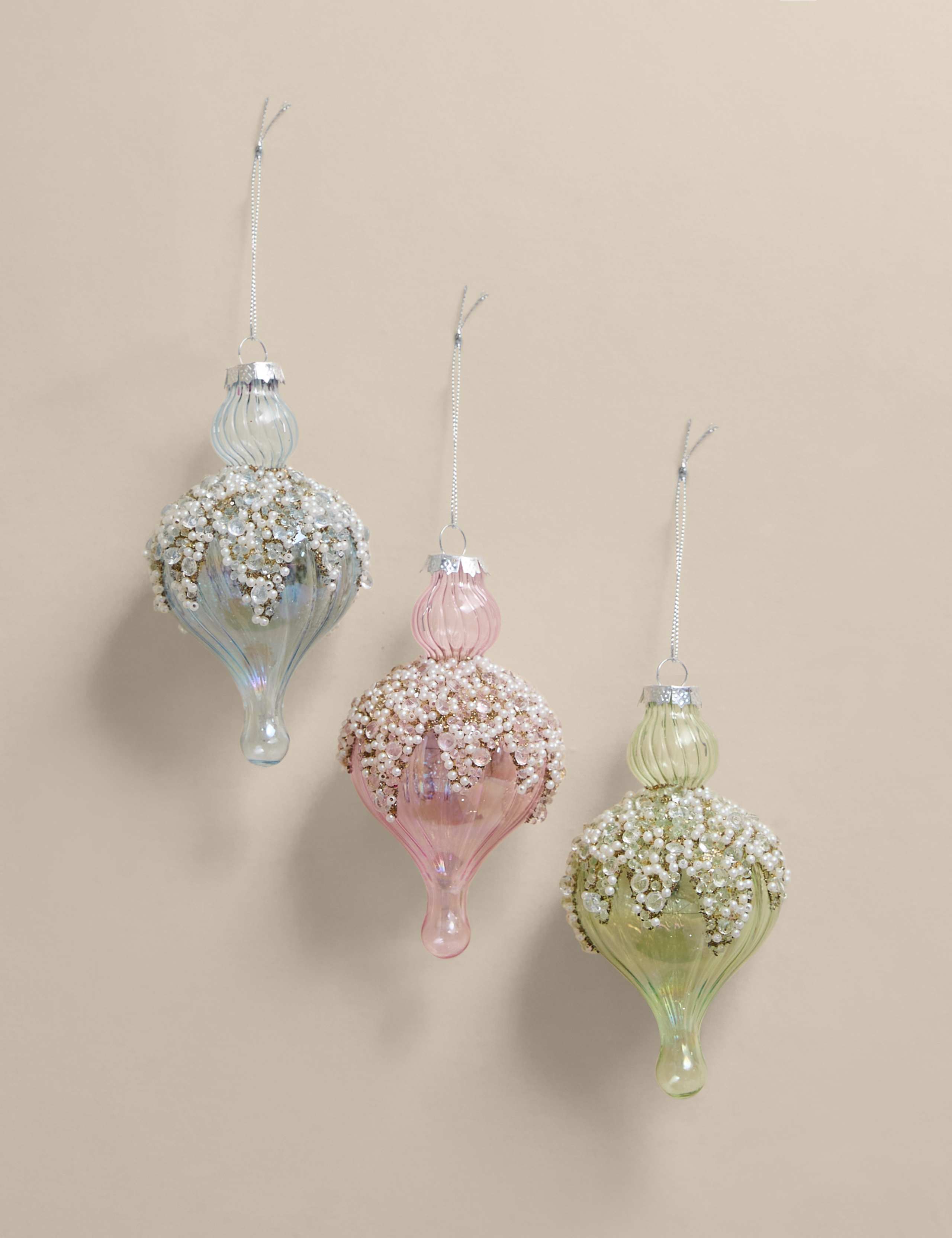 3pk Glass Embellished Finial Baubles