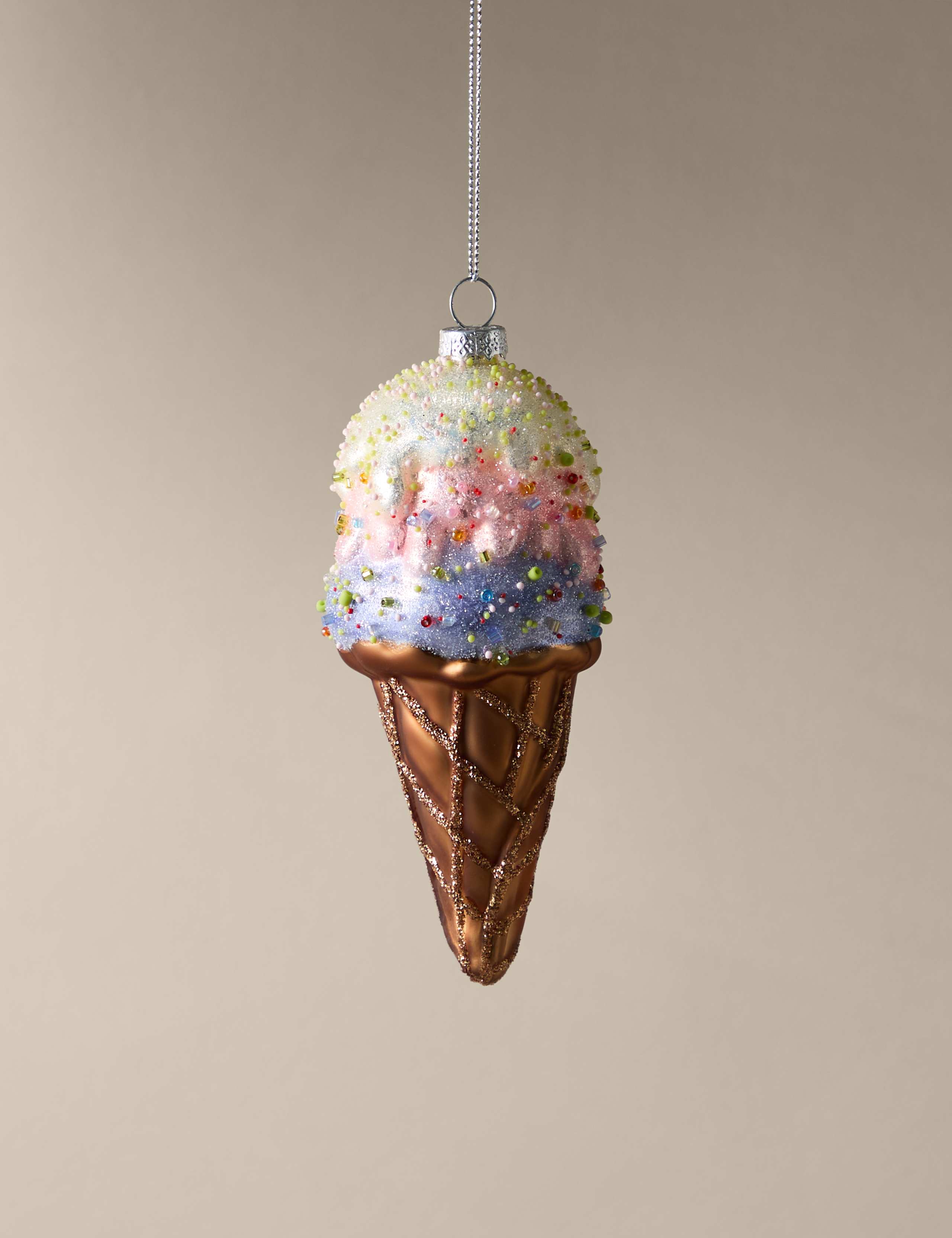 Glass Hanging Ice Cream Cone Decoration