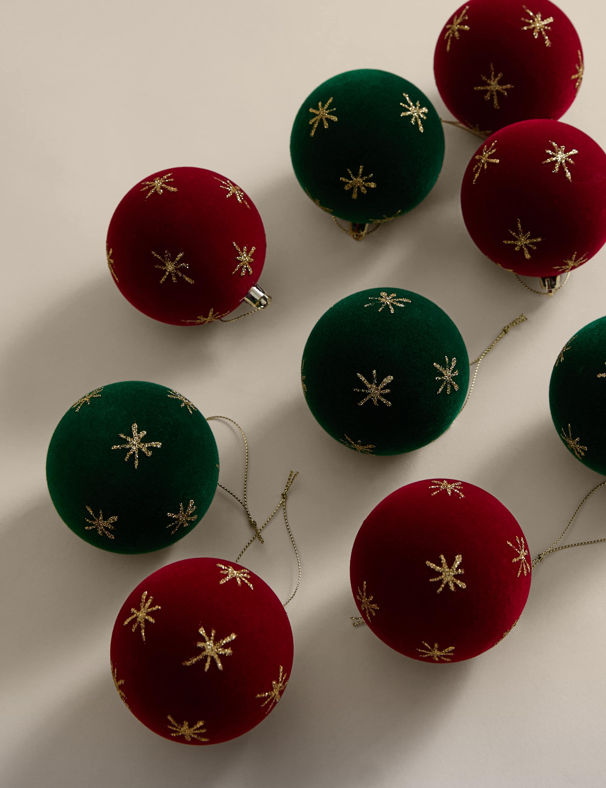 9pk Glitter Shatterproof Flocked Baubles