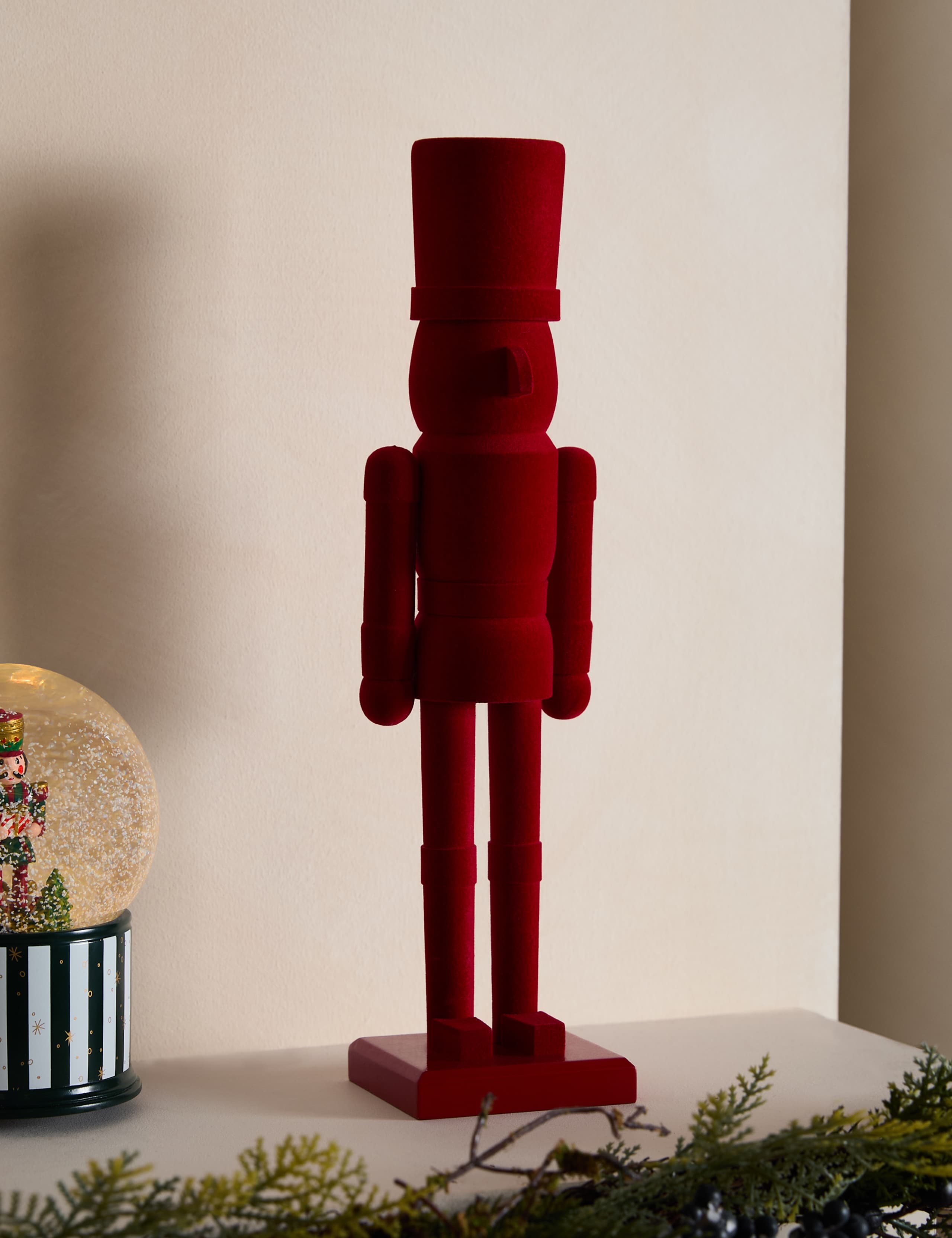 Red Flocked Wood Nutcracker Room Decoration
