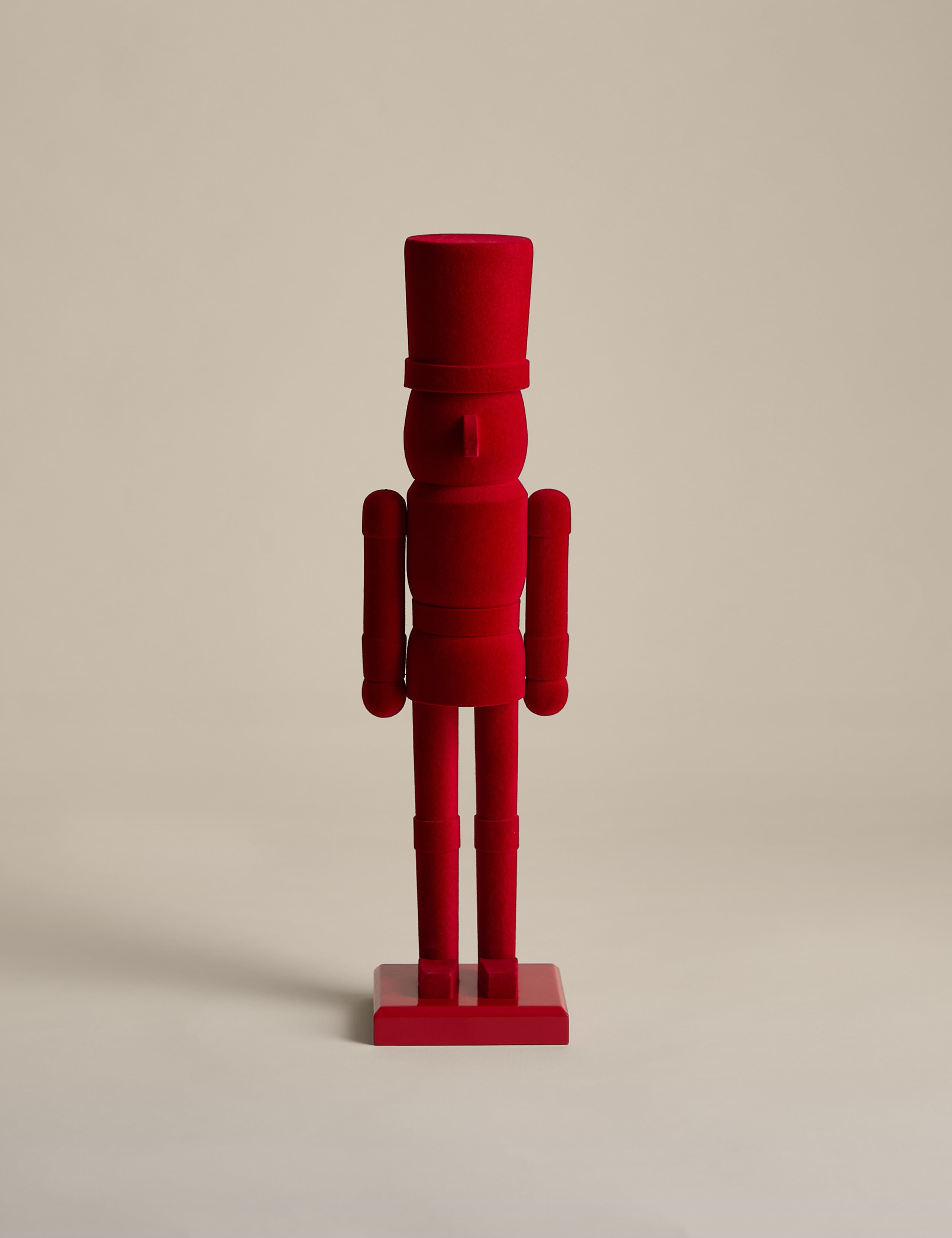 Red Flocked Wood Nutcracker Decoration