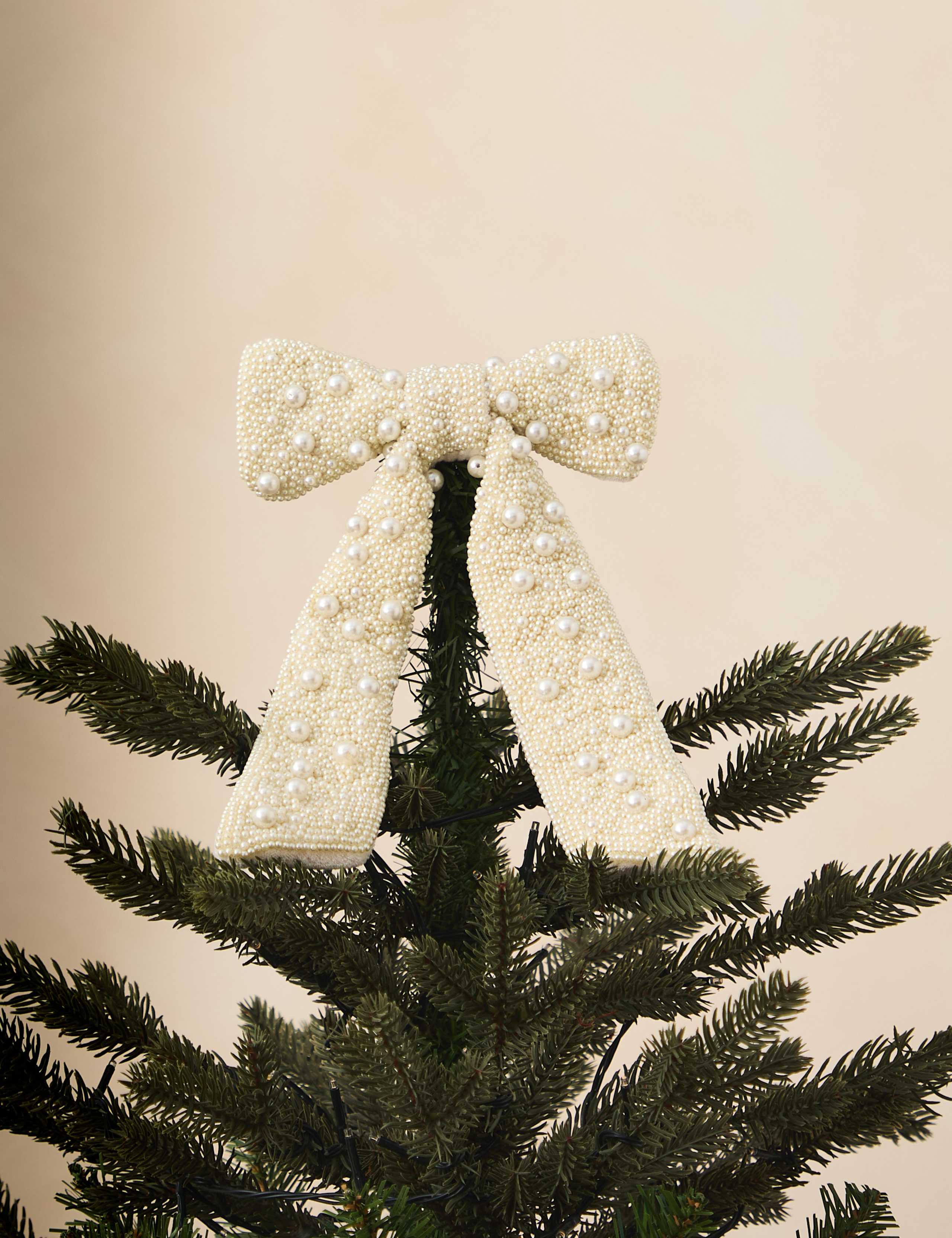 Pearl Beaded Bow Tree Topper