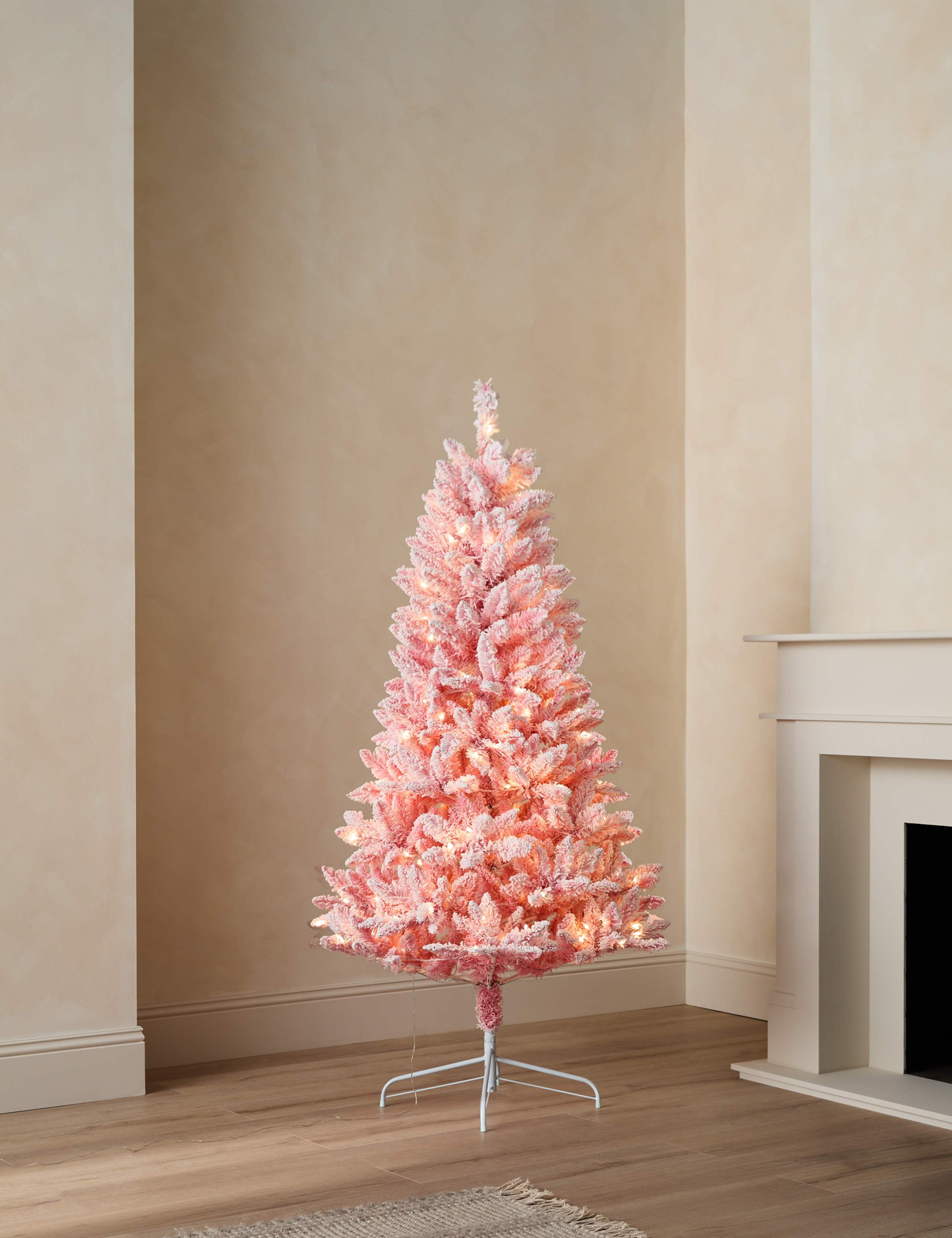 6ft Pre-Lit Snowy Pink Christmas Tree