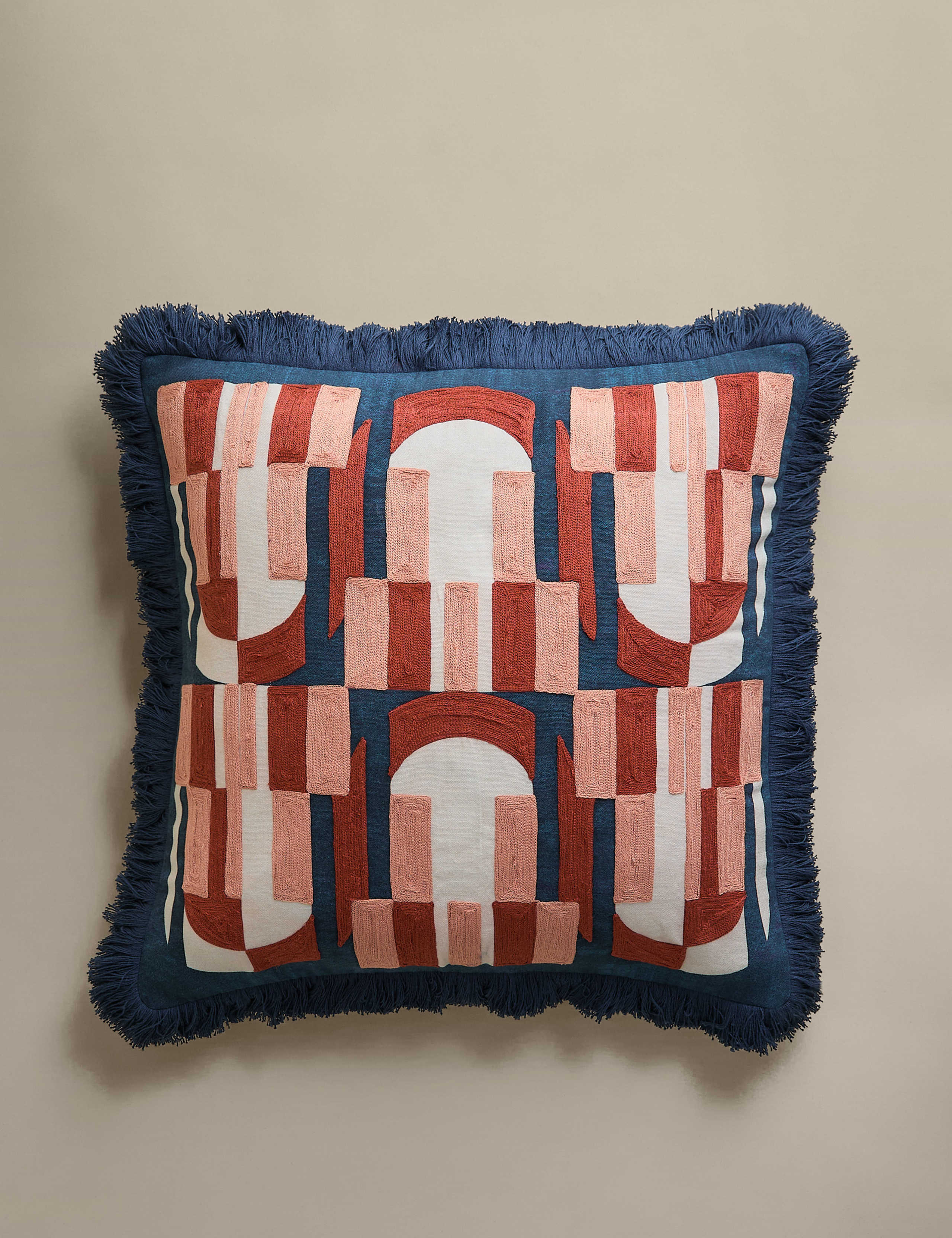 Embroidered Fringe Cushion