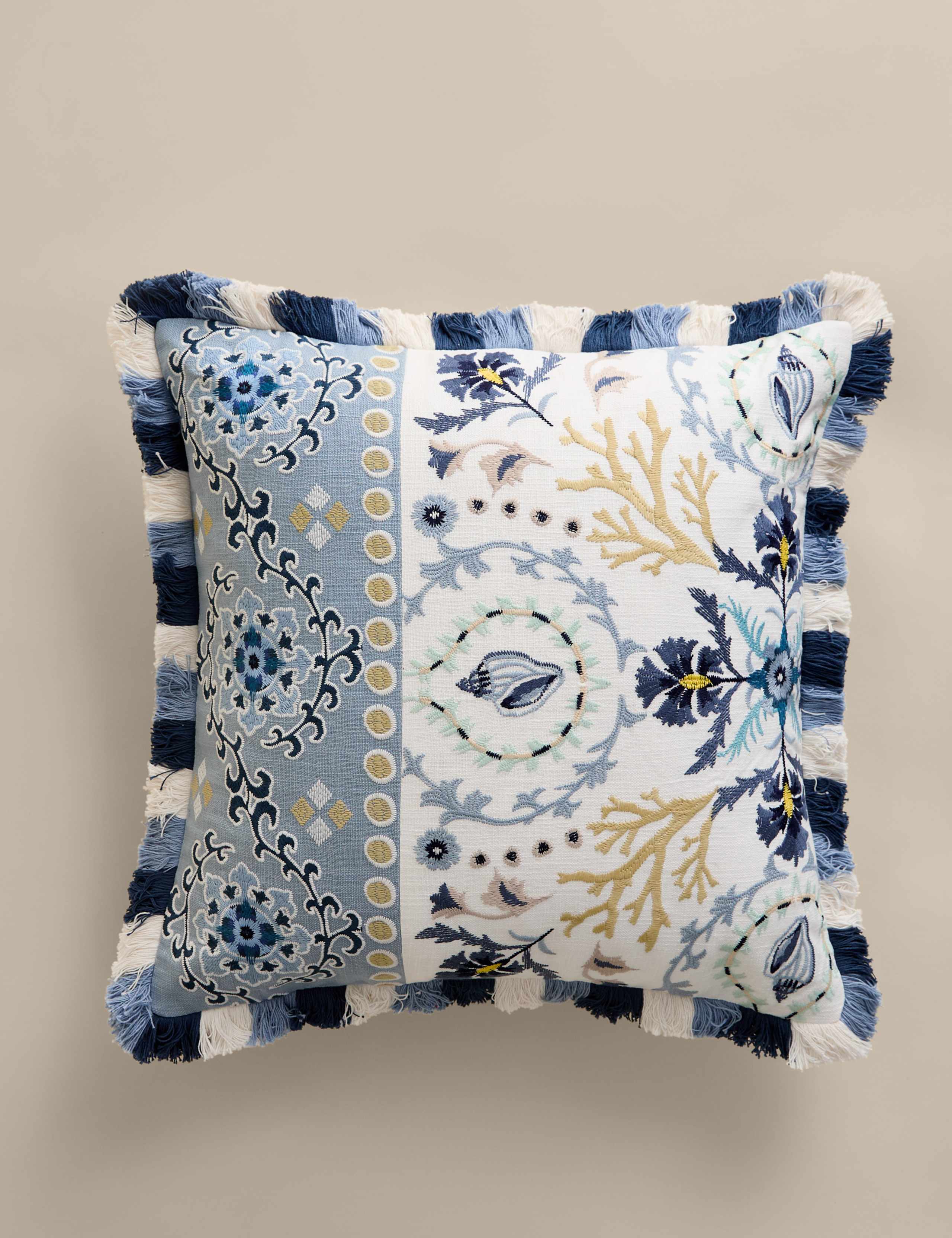 Pure Cotton Coastal Embroidered Cushion