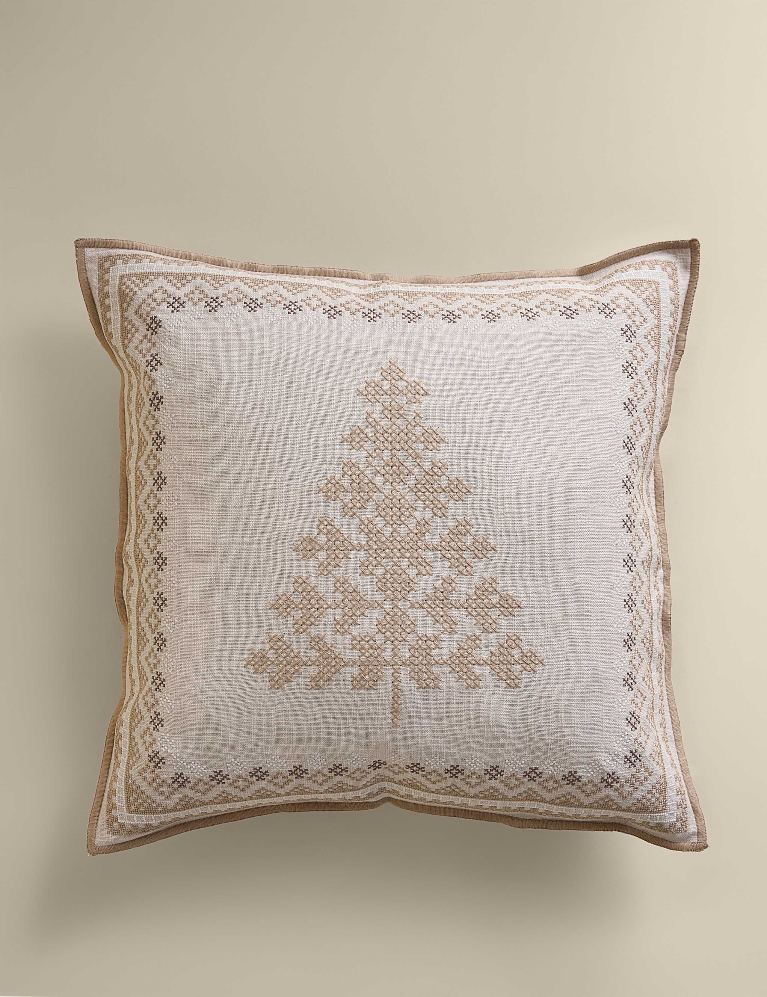 Cotton Christmas Embroidered Cushion
