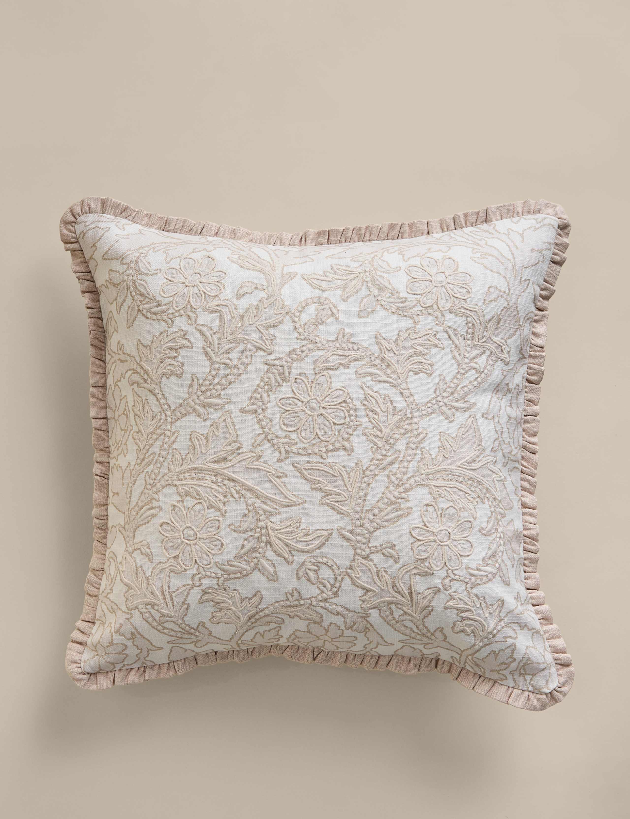 Pure Cotton Floral Embroidered Cushion