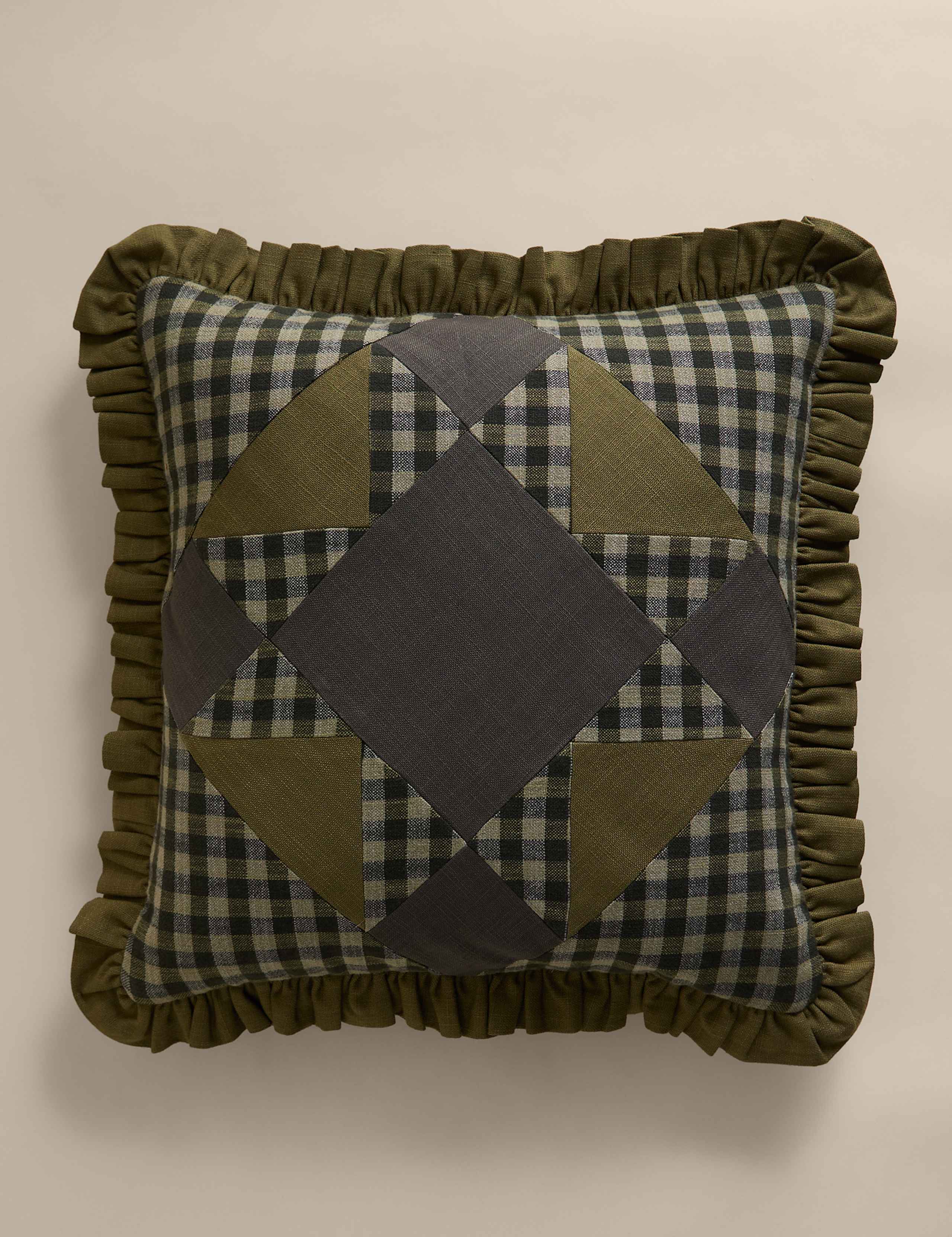 Pure Cotton Patchwork Quilted Frill Cushion