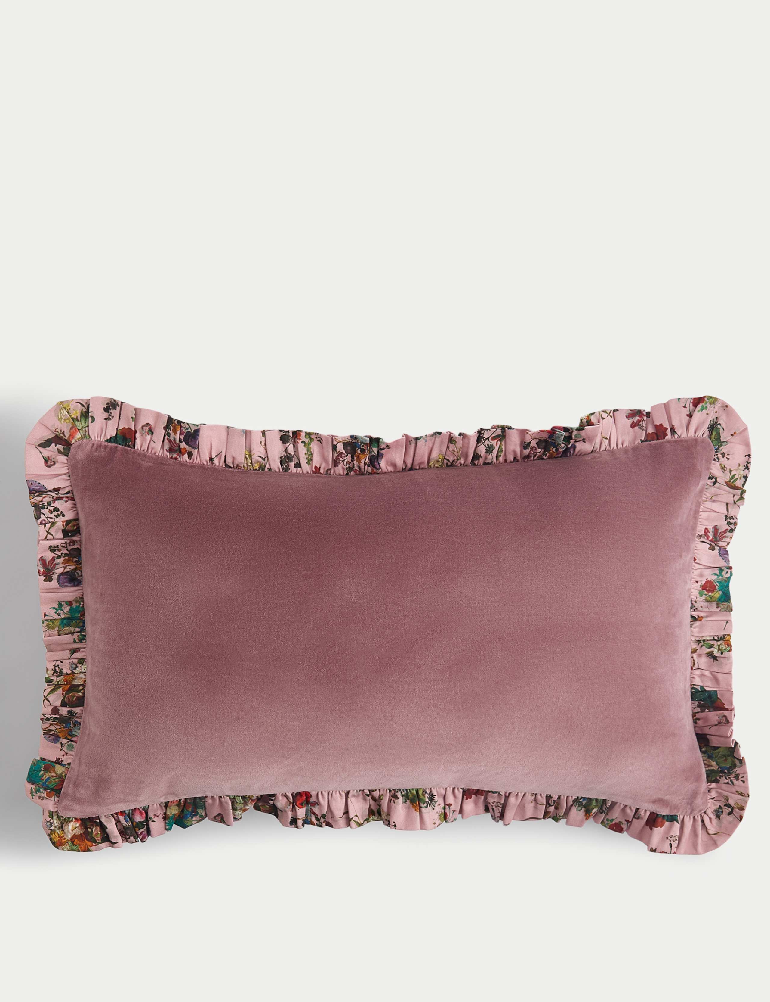 Velvet Ruffle Trim Bolster Cushion