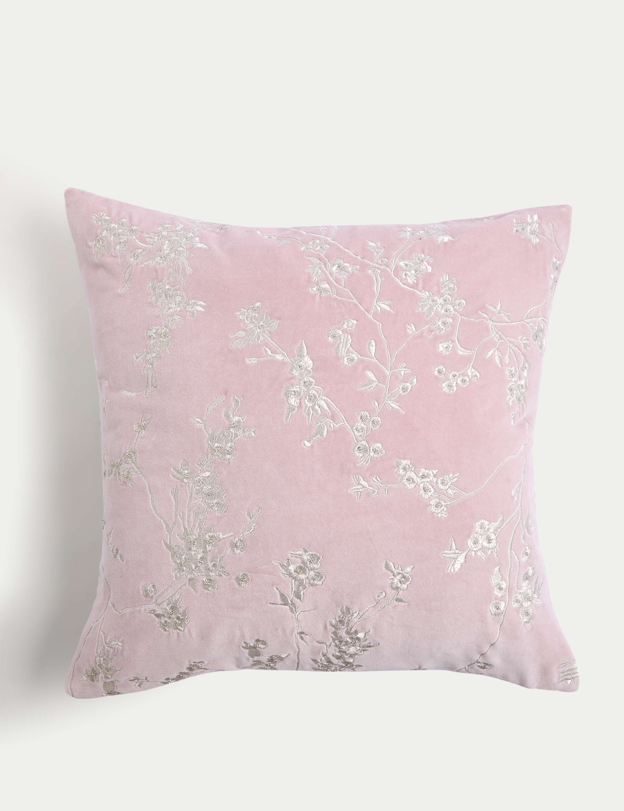 Velvet Cherry Blossom Embroidered Cushion