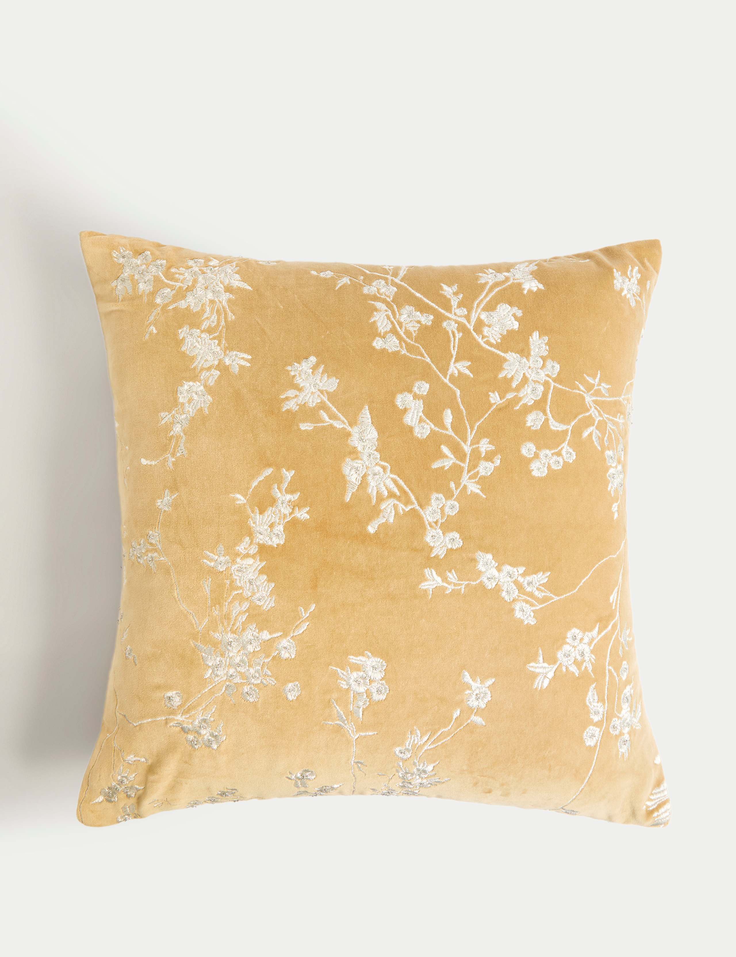 Velvet Cherry Blossom Embroidered Cushion