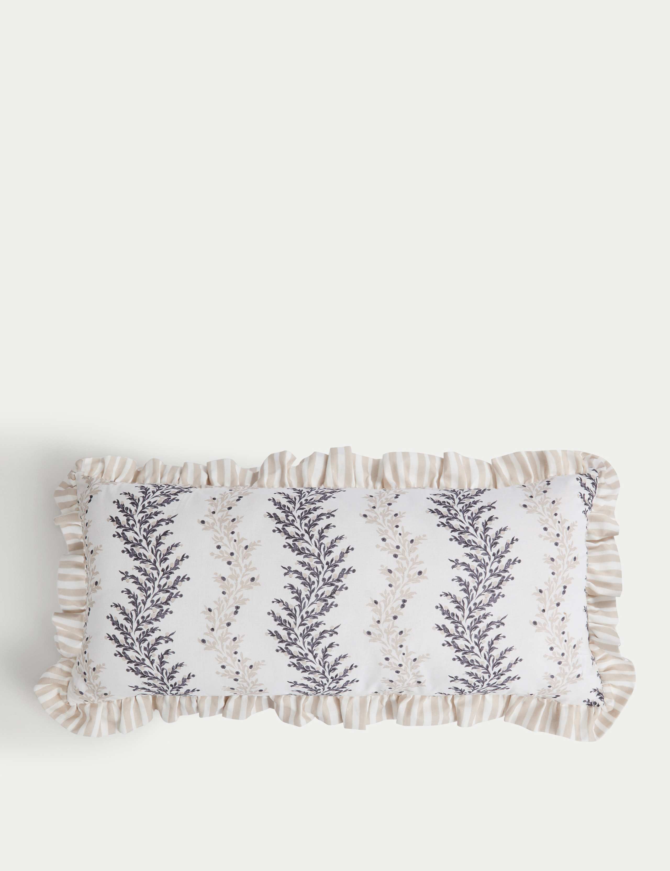 Cotton with Linen Leaf & Striped Bolster Cushion