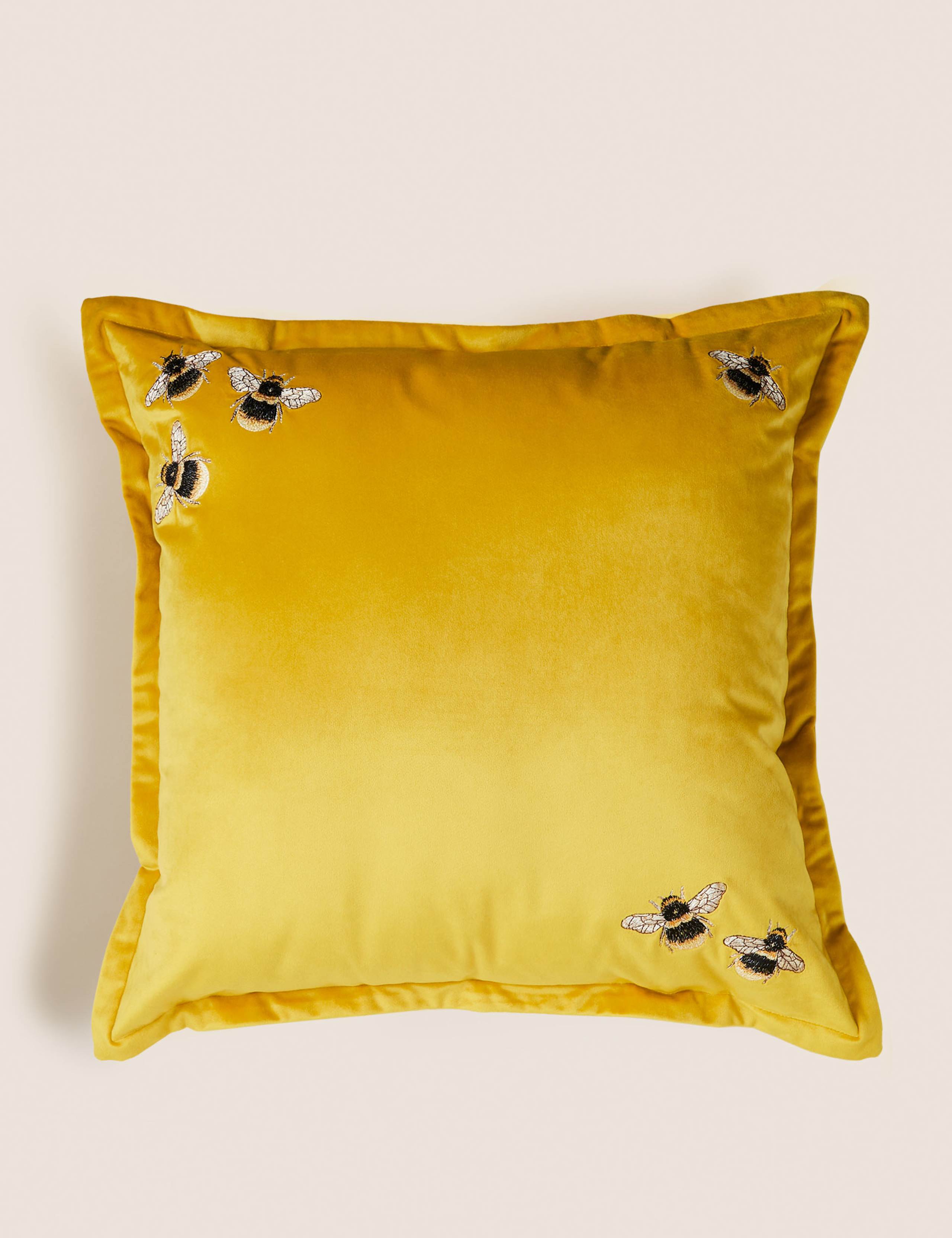 Velvet Bee Embroidered Cushion
