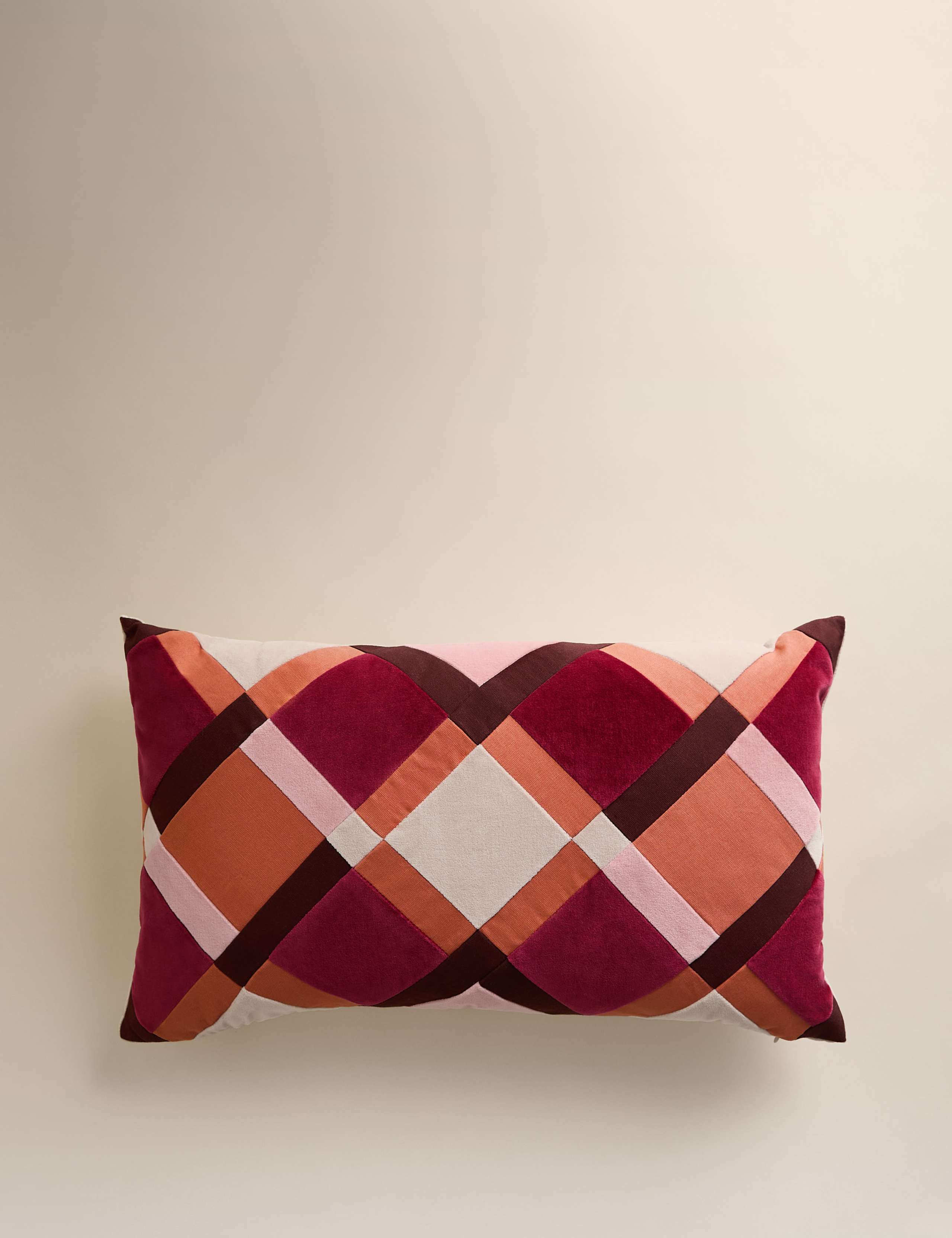 Velvet Geometric Patchwork Bolster Cushion