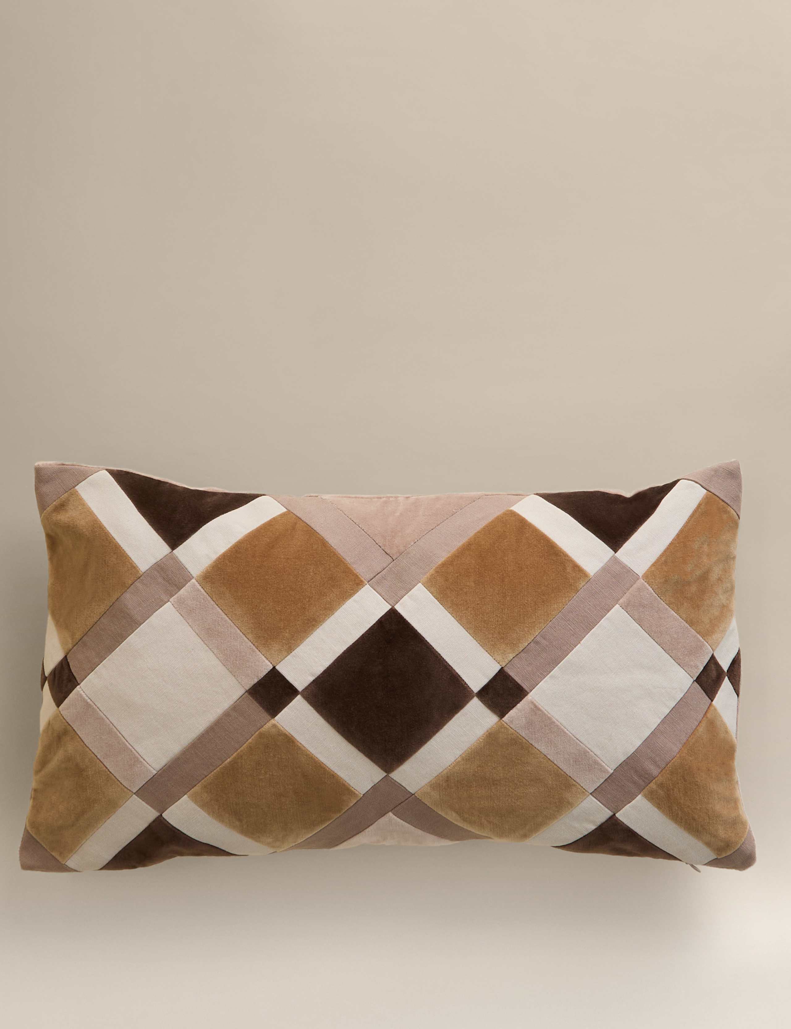 Velvet Geometric Patchwork Bolster Cushion
