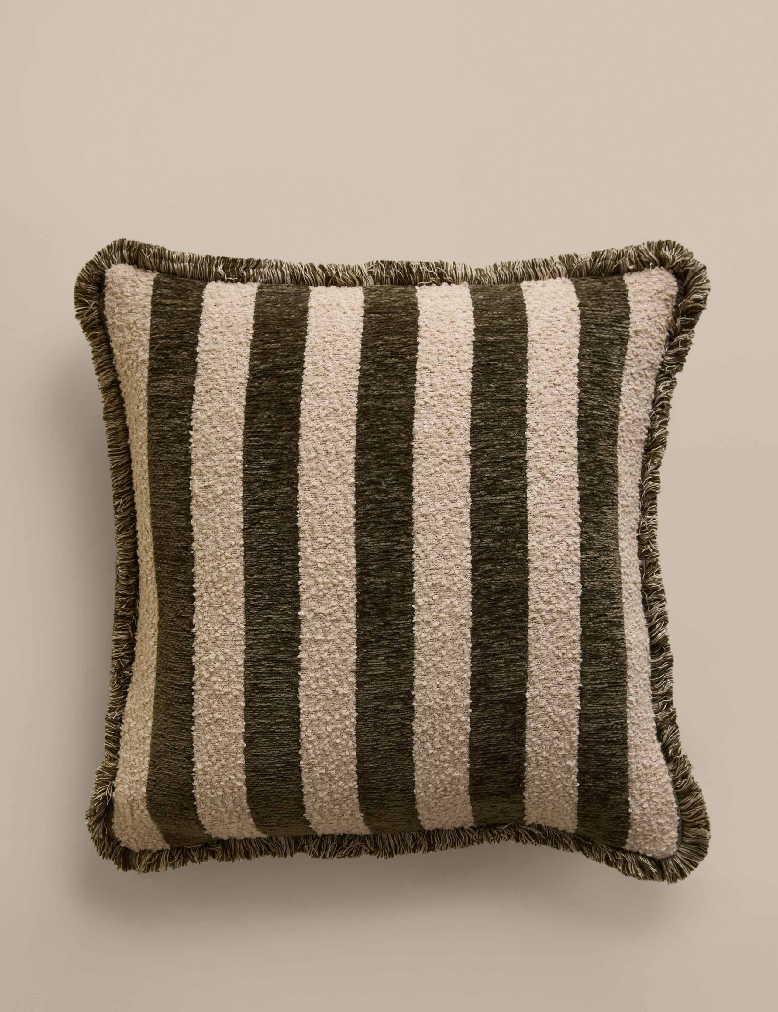 Fringed Chenille Stripe Cushion Cover