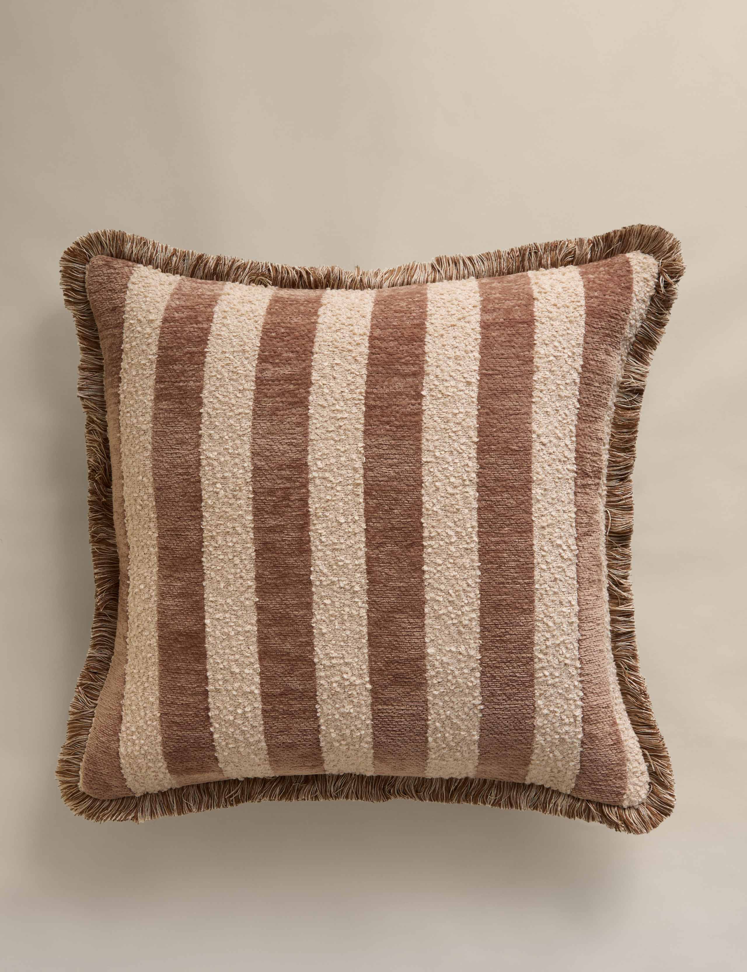 Fringed Chenille Stripe Cushion Cover