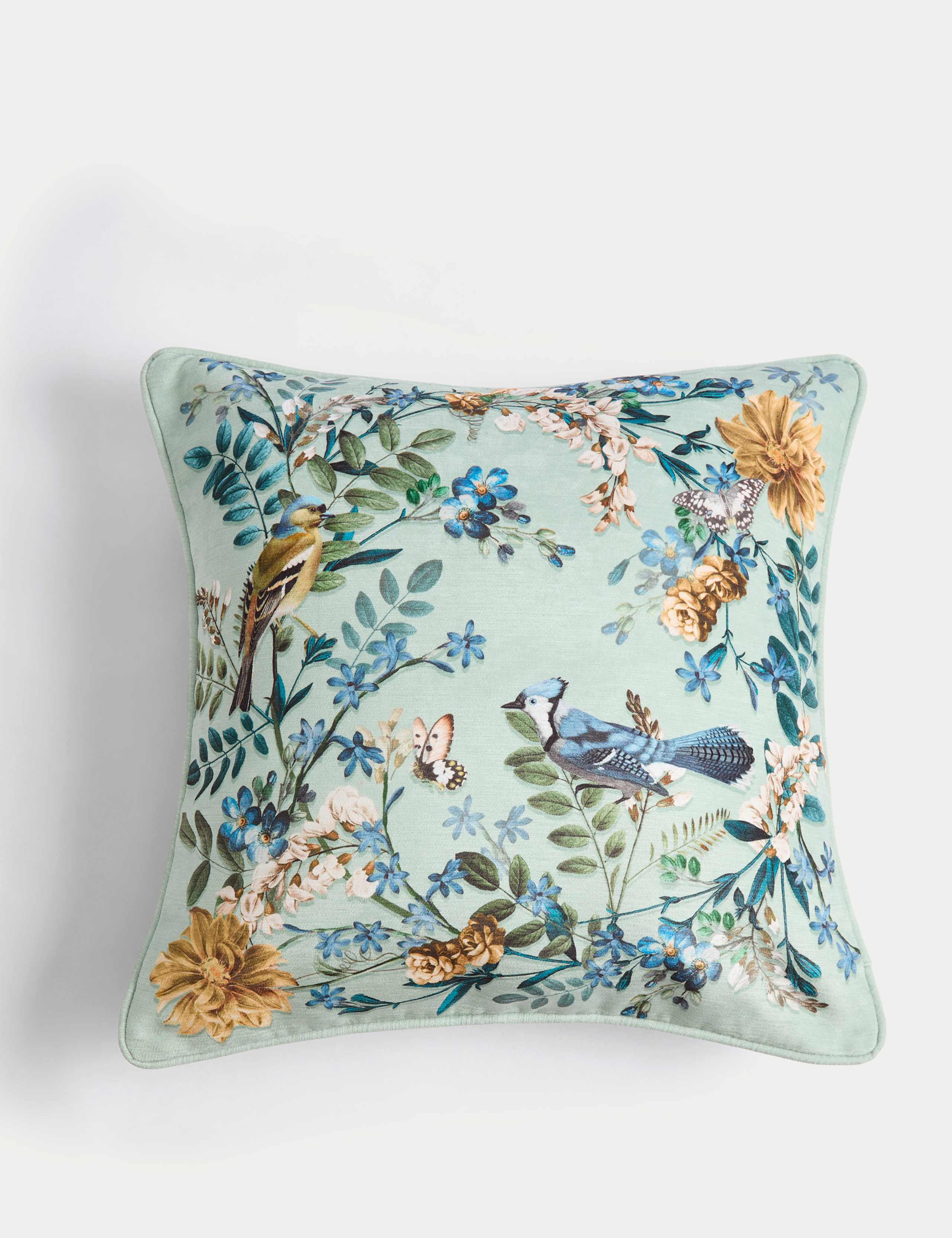 Chenille Bird Print Cushion