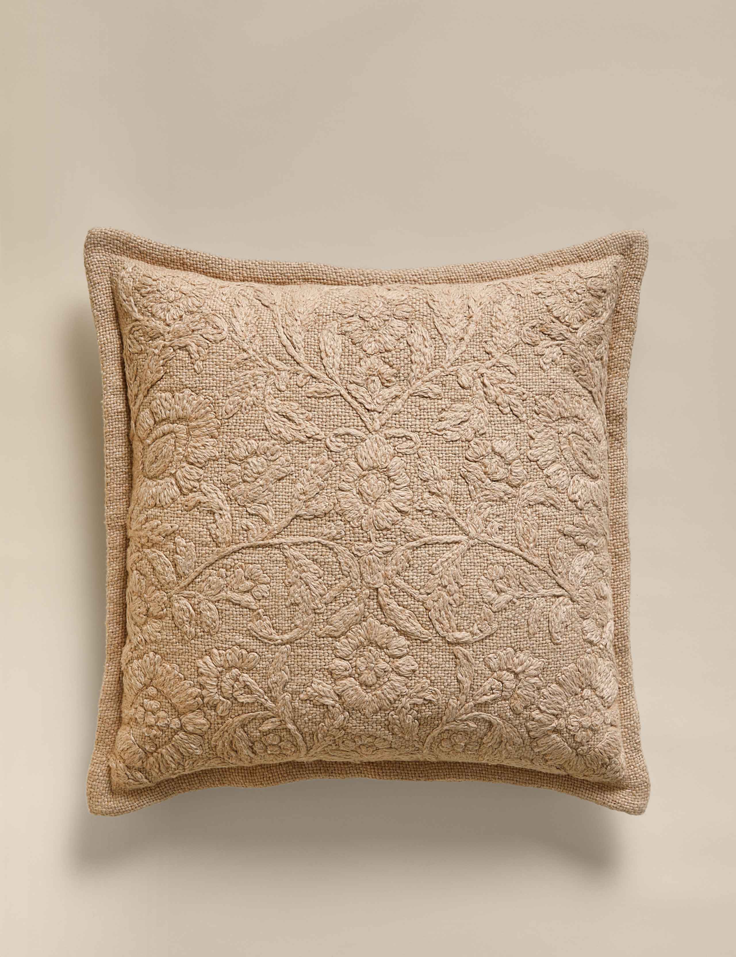 Cotton Rich Floral Embroidered Cushion