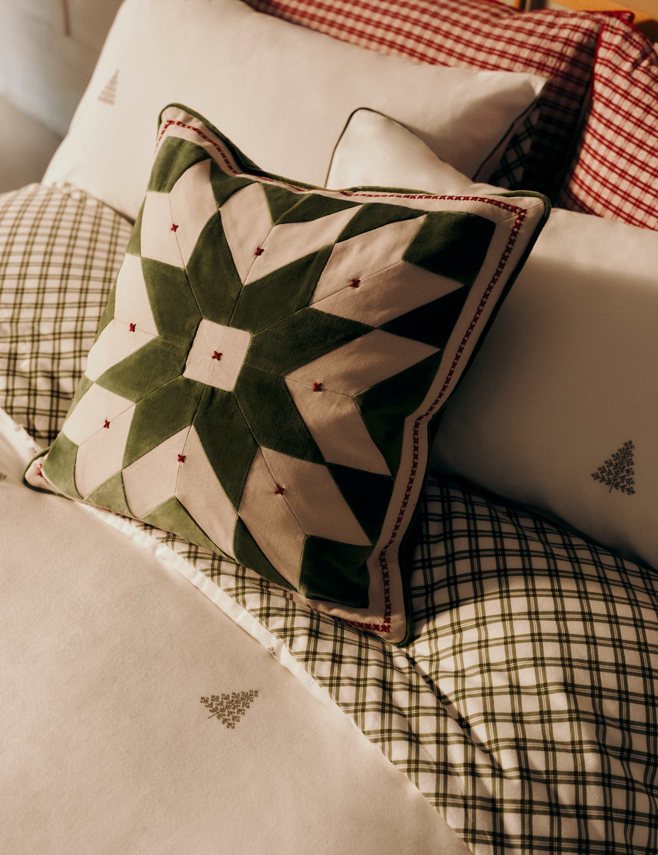Christmas Geometric Patchwork Cushion