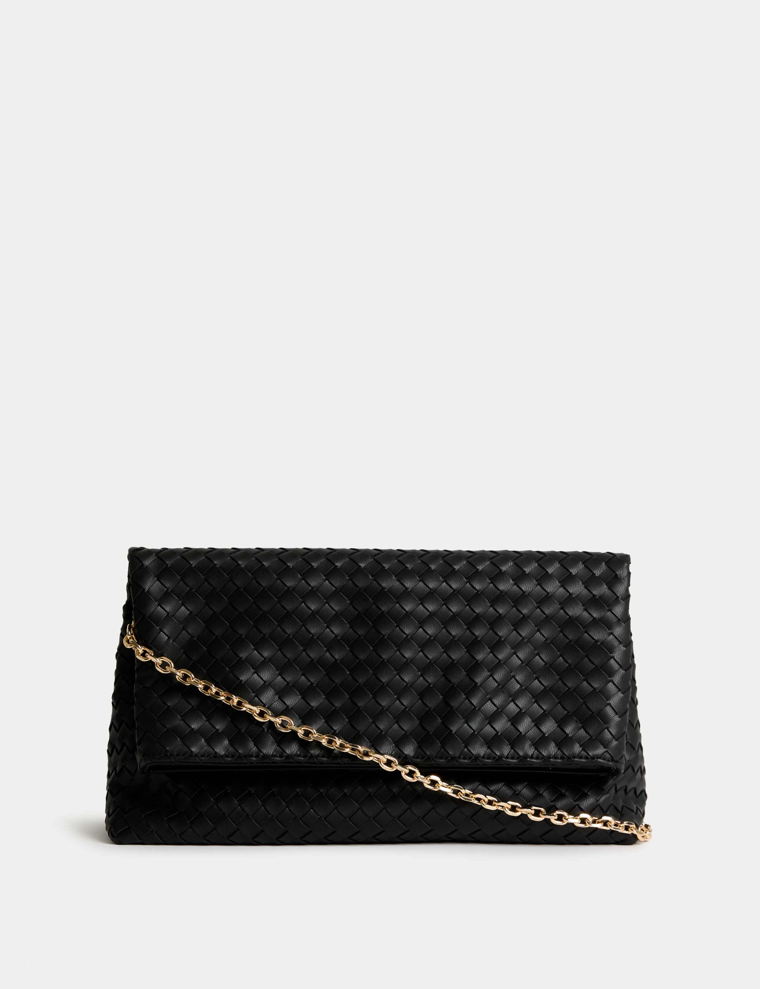 Faux Leather Woven Clutch Bag