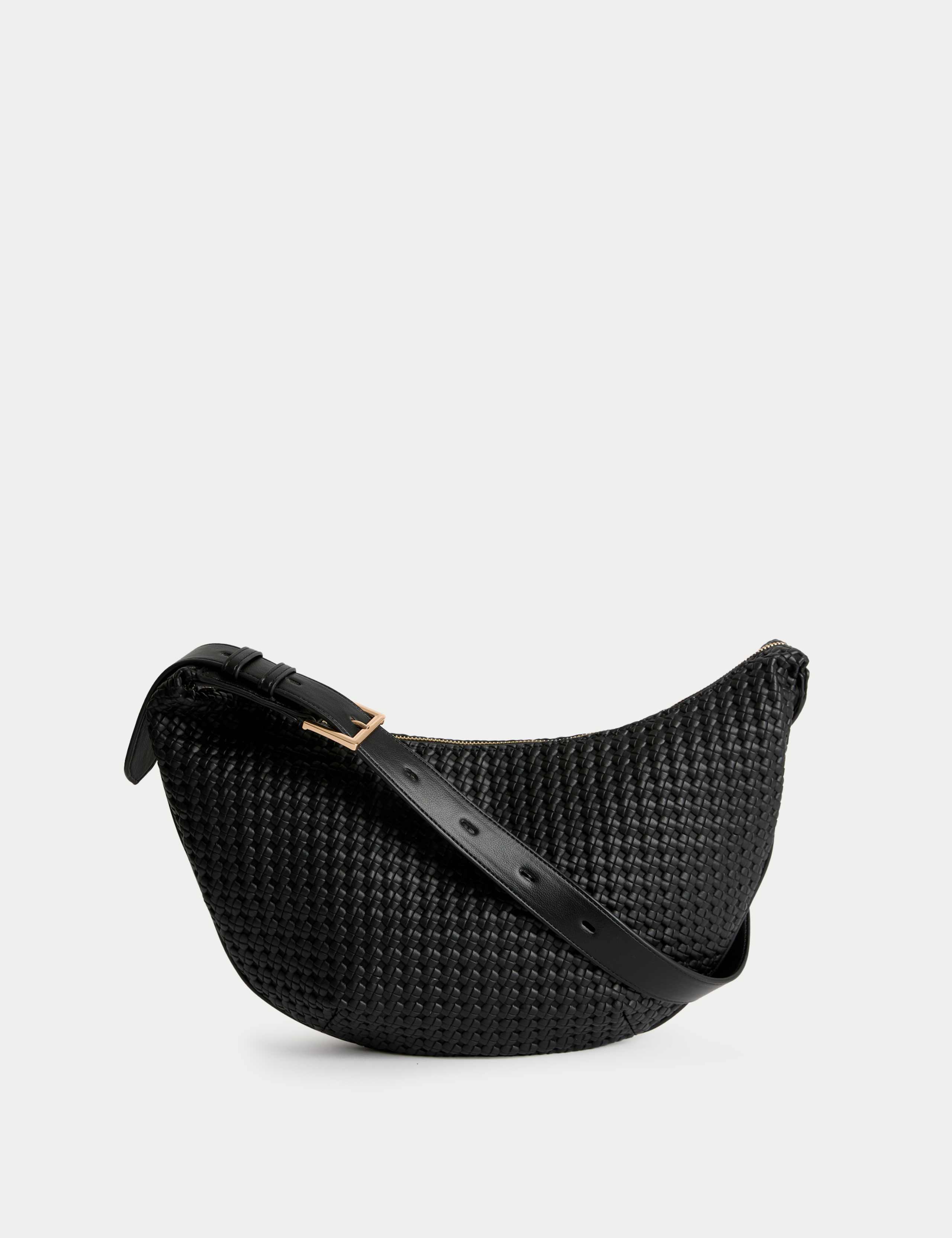 Faux Leather Woven Sling Bag