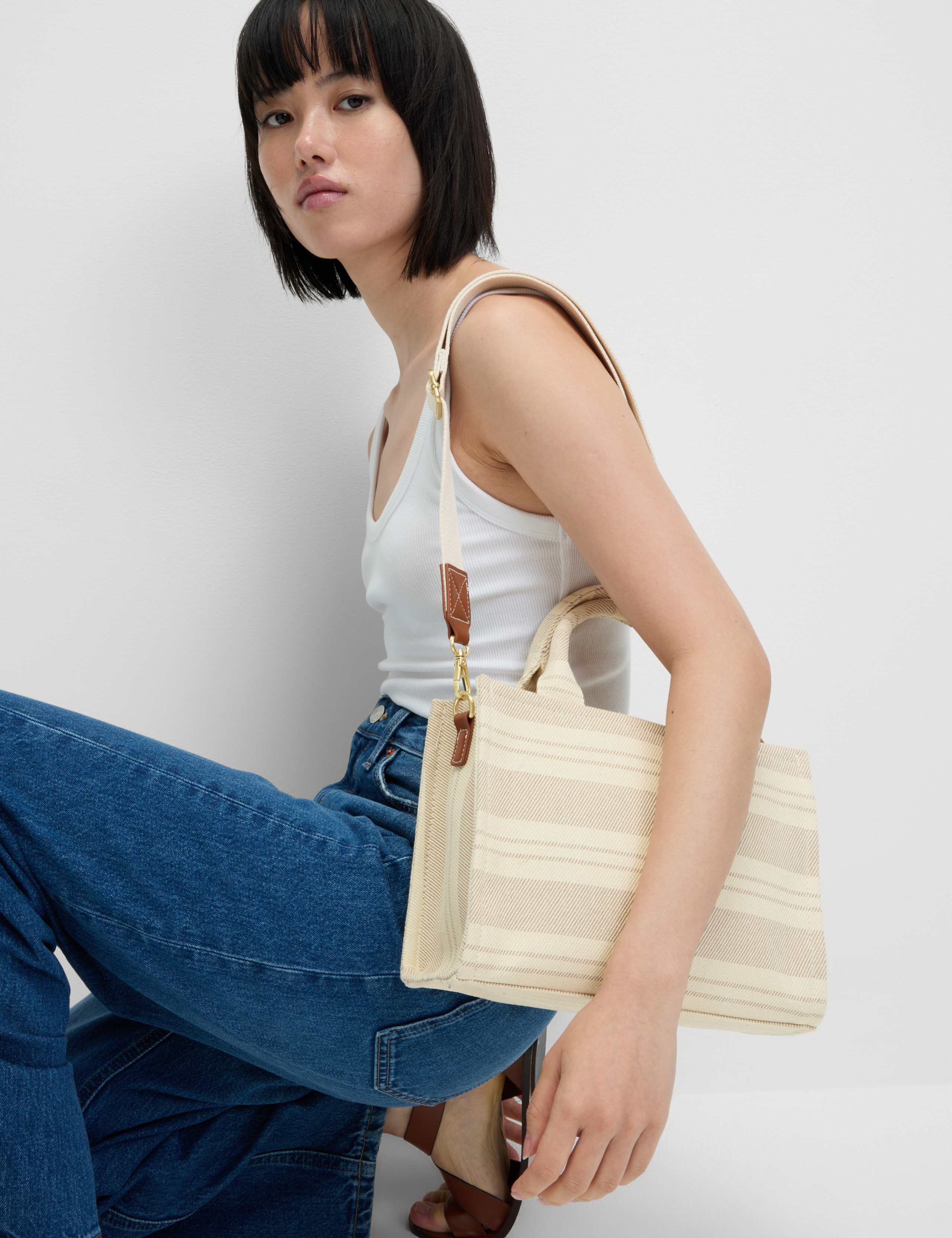 Pure Cotton Striped Cross Body Bag