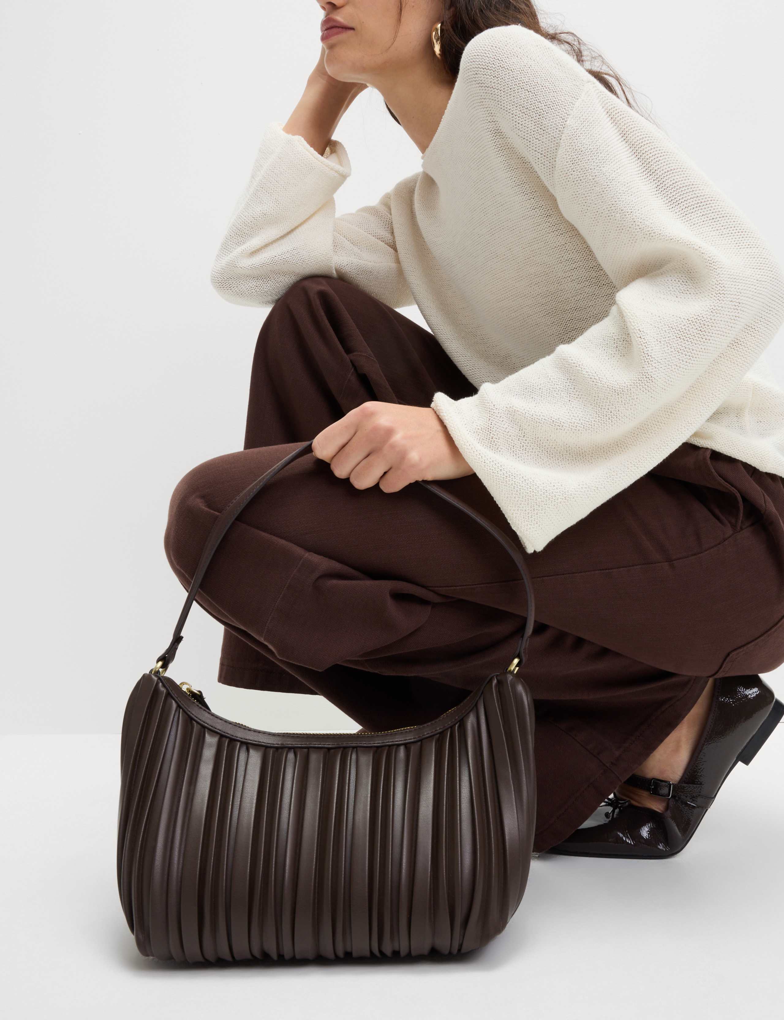 Faux Leather Pleated Shoulder Bag