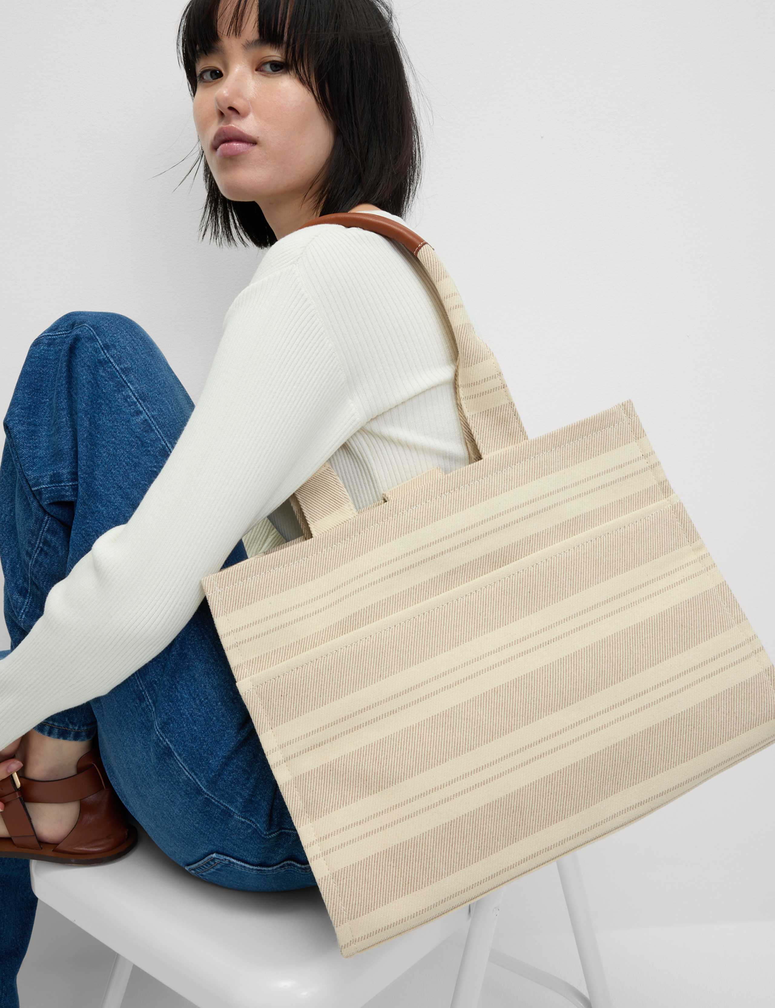 Pure Cotton Canvas Striped Tote Bag