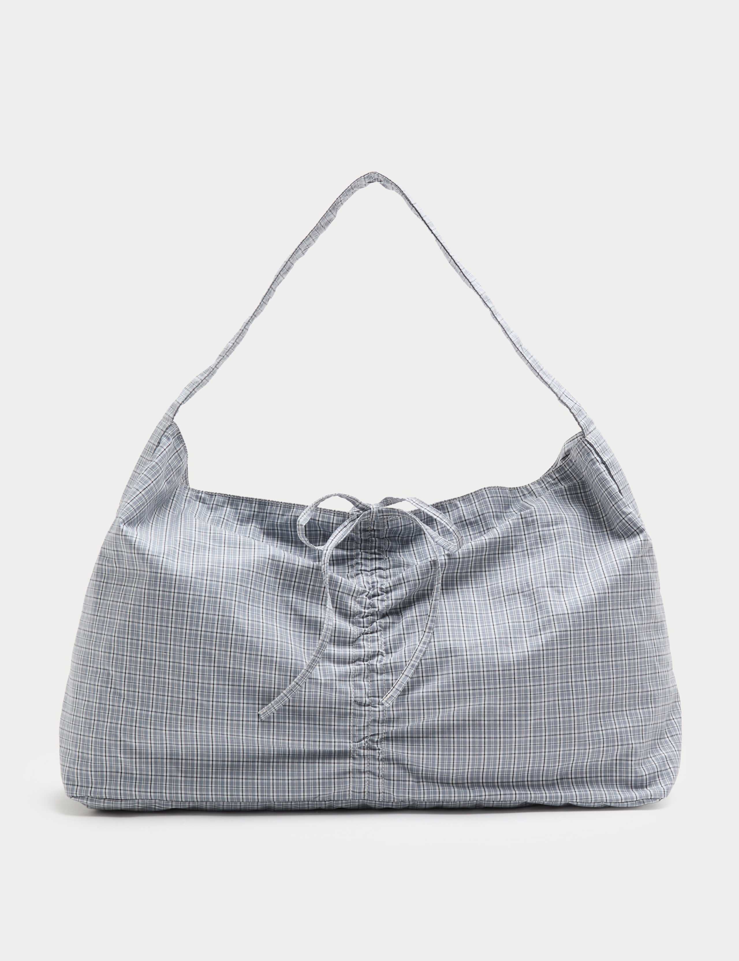 Checked Ruched Tie Shoulder Bag
