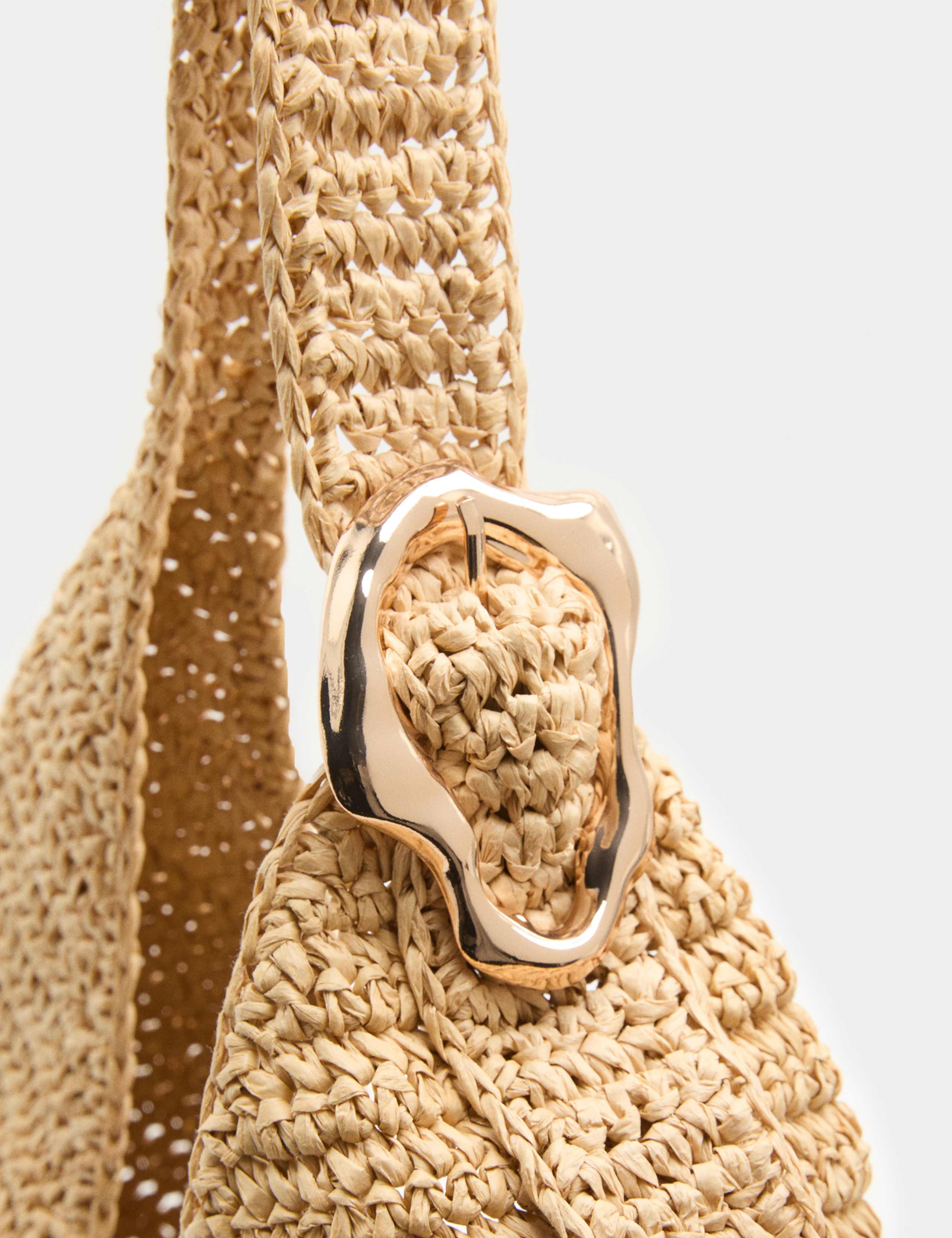 Straw Hardware Detail Shoulder Bag