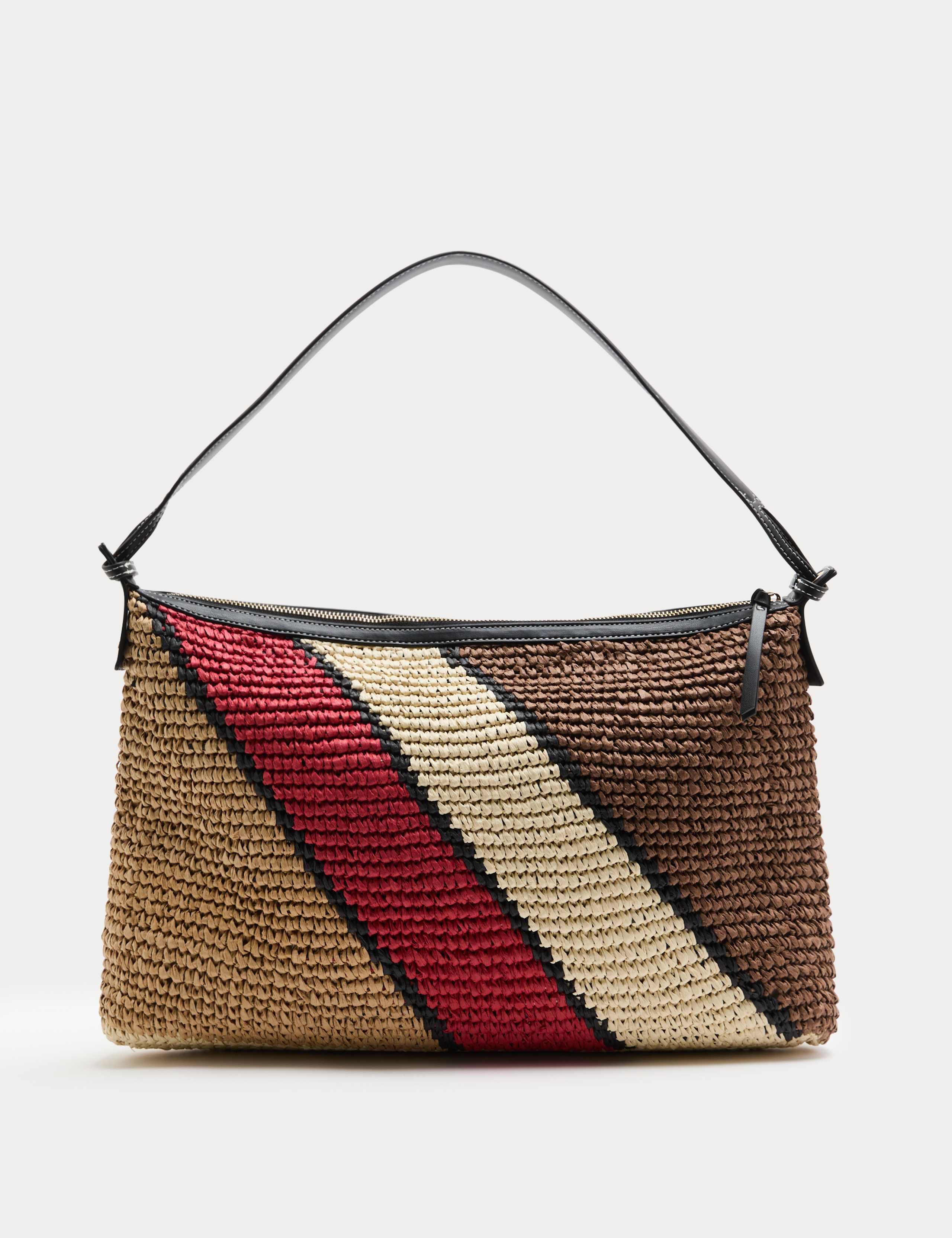 Straw Colour Block Shoulder Bag